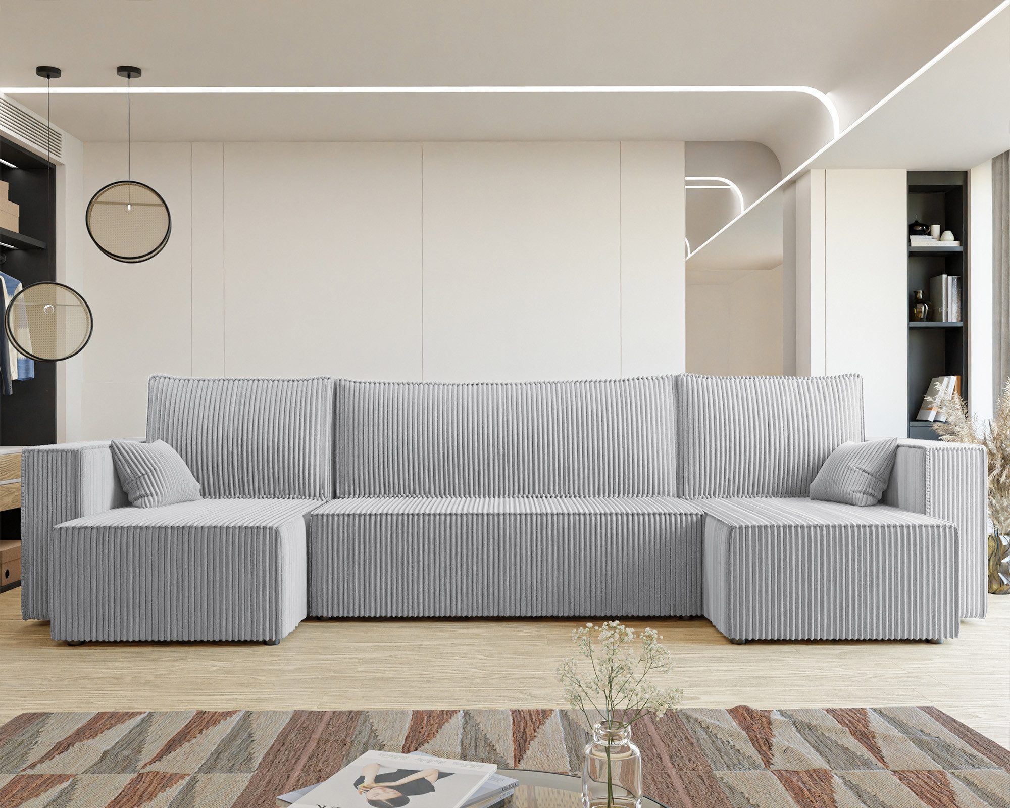 yourhouse24 Wohnlandschaft PARIS U – Trend-Cord, Schlaffunktion & Bettkasten, mit Schlaffunktion und Bettkasten, Seite universal