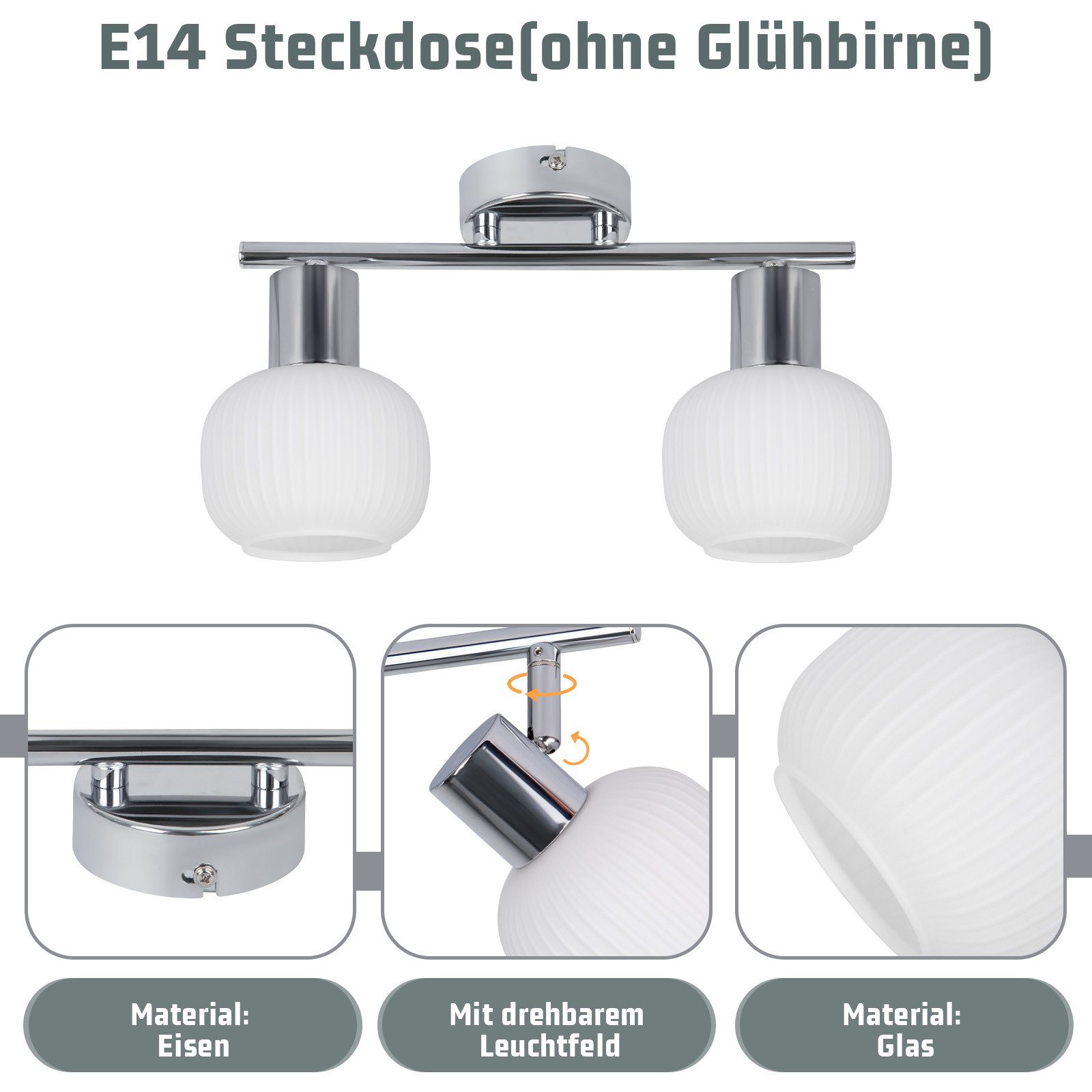 ZMH Deckenstrahler 2/3/4 Flammig E14 Glas Lampenschirm Deckenleuchte Vintage Wohnzimmer, ohne Leuchtmittel, Schwenkbar 350° Morden Spots für Hotellobby Schlafzi – Bild 5 von 5