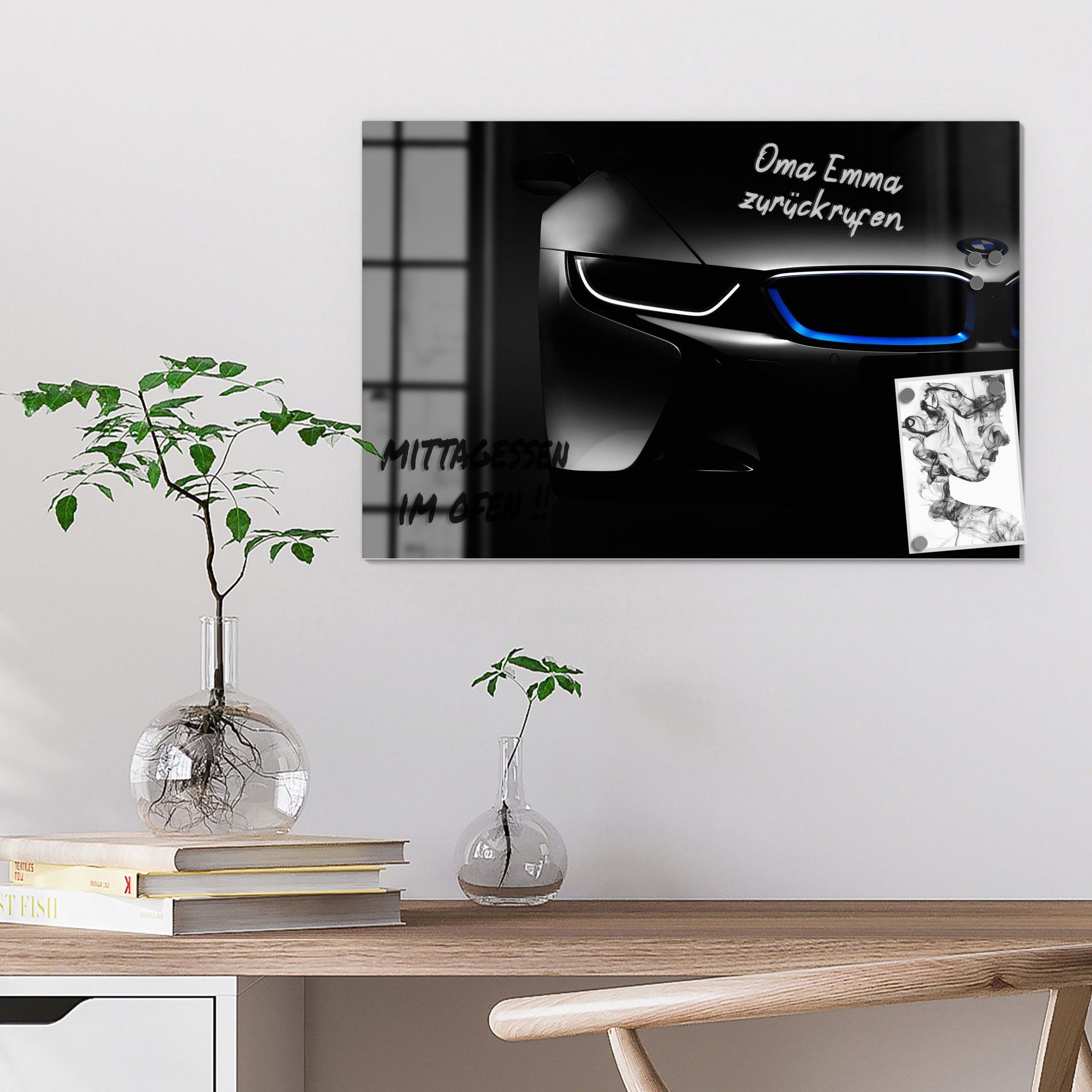 DEQORI Magnettafel 'BMW i8 Frontalaufnahme', Whiteboard Pinnwand beschreibbar