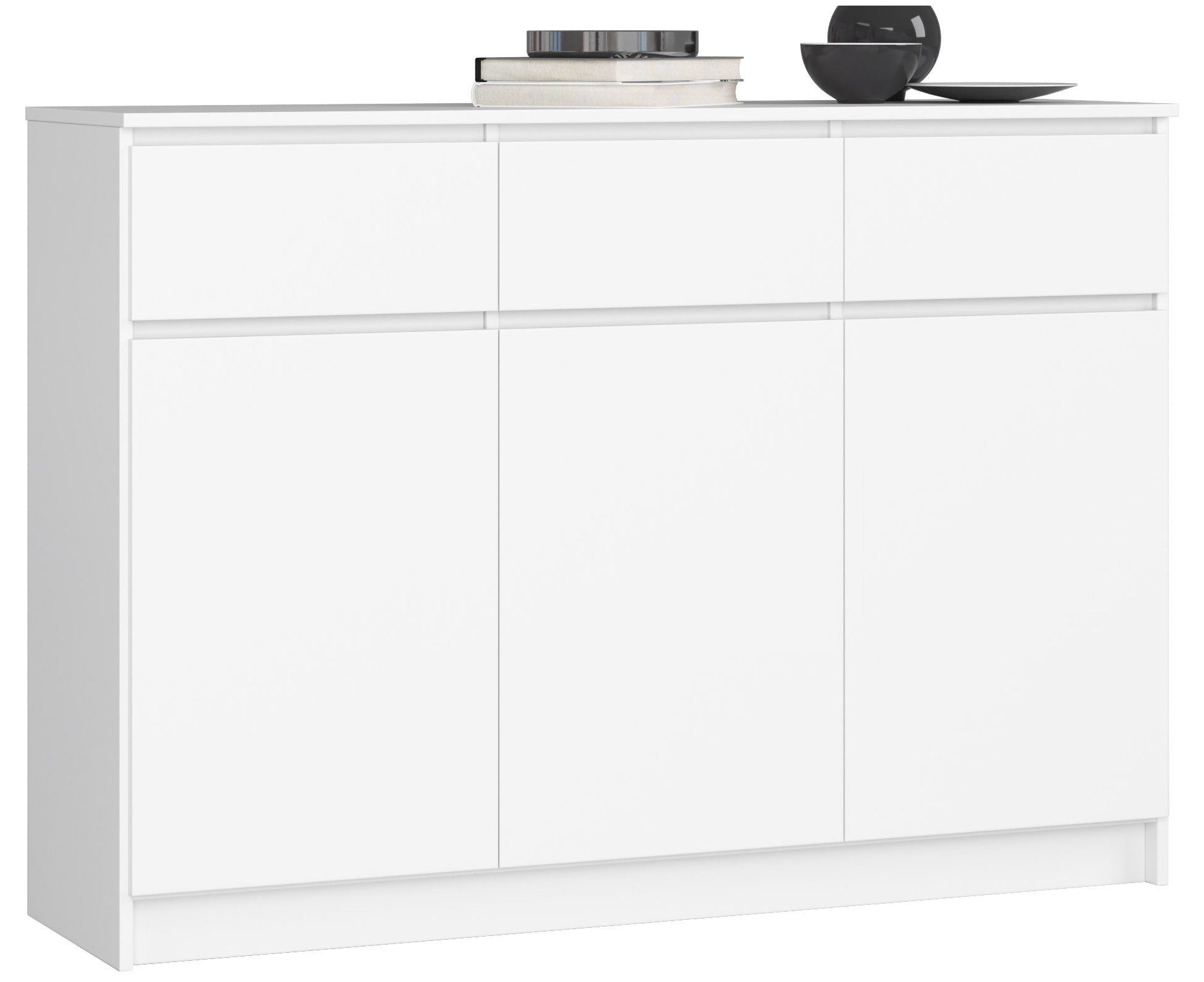 Raumhirsch Furniture Kommode mit 3 Schubladen, drei Schranktüren, 138 cm breit Holz Schrank, Highboard / Kommode 138 cm, Sideboard Organizer für jeden Raum