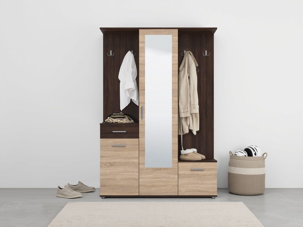 INOSIGN Kompaktgarderobe Martin Flurgarderobe, Dielenschrank, Flurmöbel, Breite 134 cm Schuhschrank, mit Spiegel, in modernen Farben, mit 10 Haken