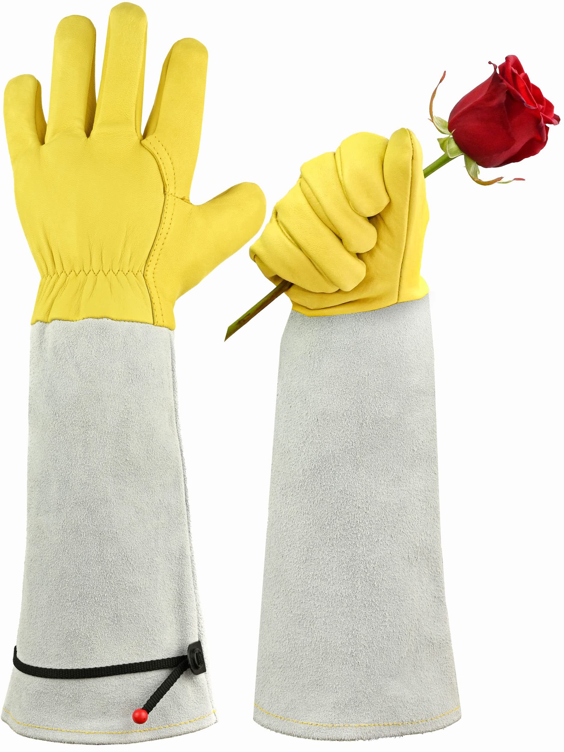 Praknu Gartenhandschuhe Rosenhandschuhe Damen & Herren Größe L – Gartenhandschuhe lang, Leder