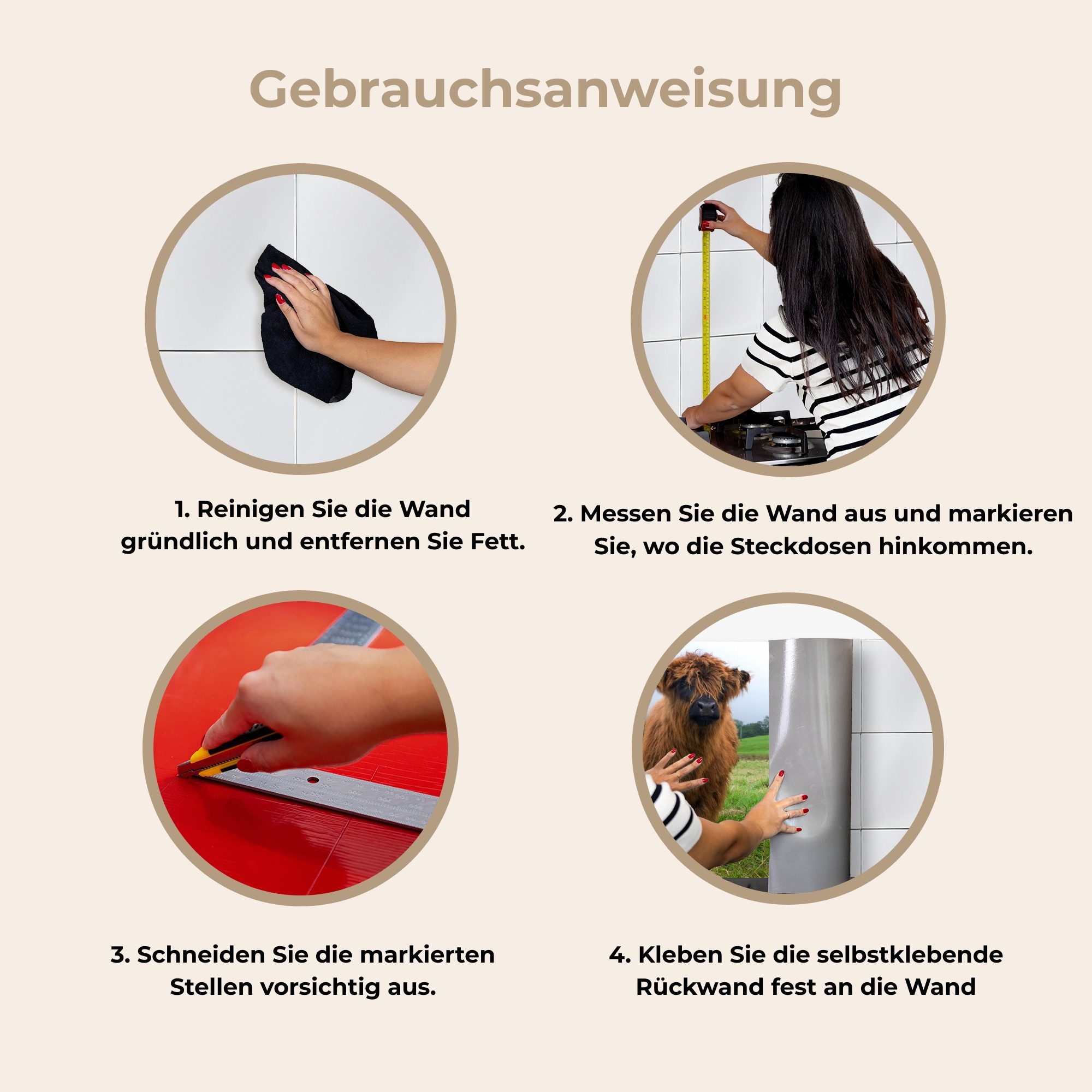 KitchenYeah Küchenrückwand selbstklebend Schottische Highlander - Kühe - Natur - Grün - Gras, (1-tlg), Spritzschutz, Küche, Rückwand, Küchenwand, Küchenfront, 80x60 cm