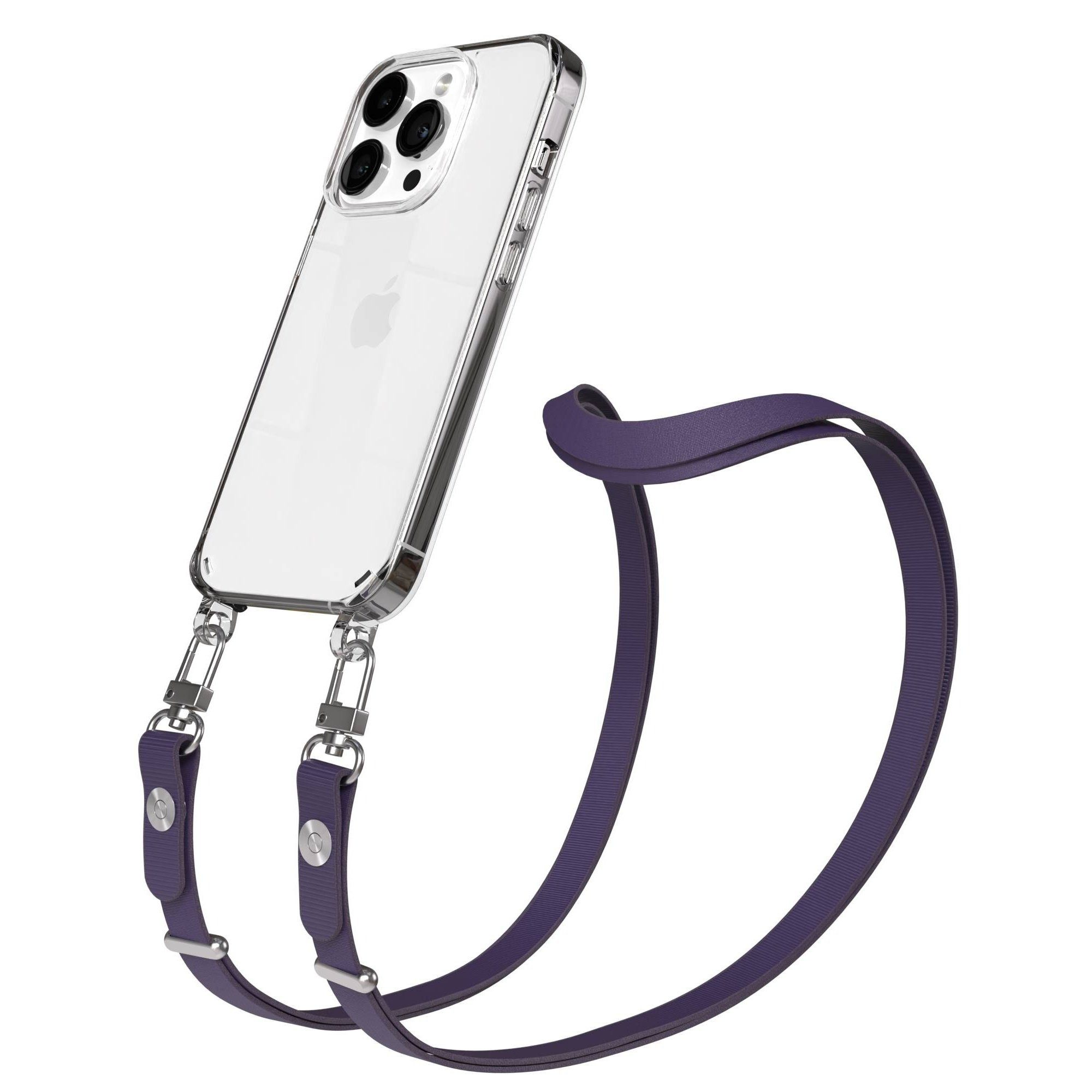 EAZY CASE Handykette für Apple iPhone 14 Pro Handyhülle mit Handyband magnetisch, Kordel fürs Handy in Lila mit flexibler Länge und Magnetband