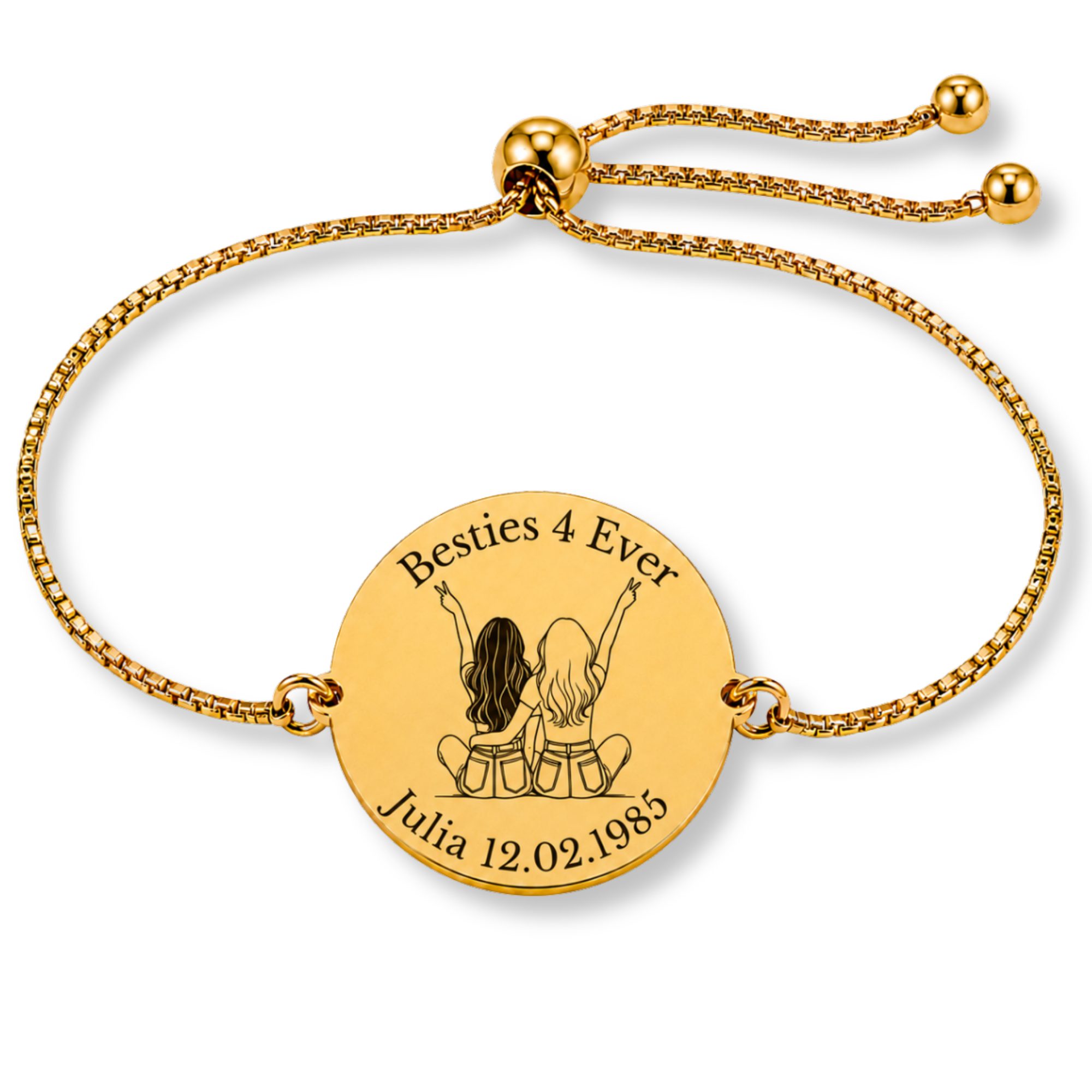 BS Schmuckdesign Armband mit Gravur Freundschaftsarmband Damen beste Freundin mit Motiv Edelstahl (1-tlg., personalisiert), größenverstellbar