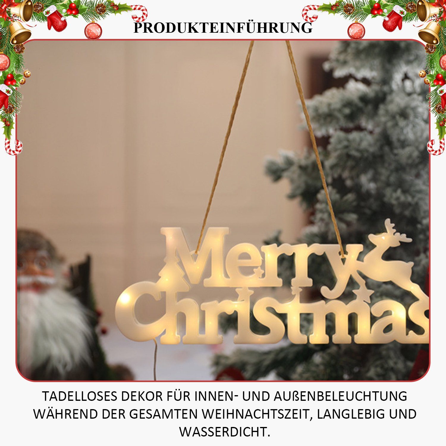 Frohe Dekoobjekt LED Weihnachtsdeko Schild mit Weihnachten Weiß MAGICSHE Lichtern