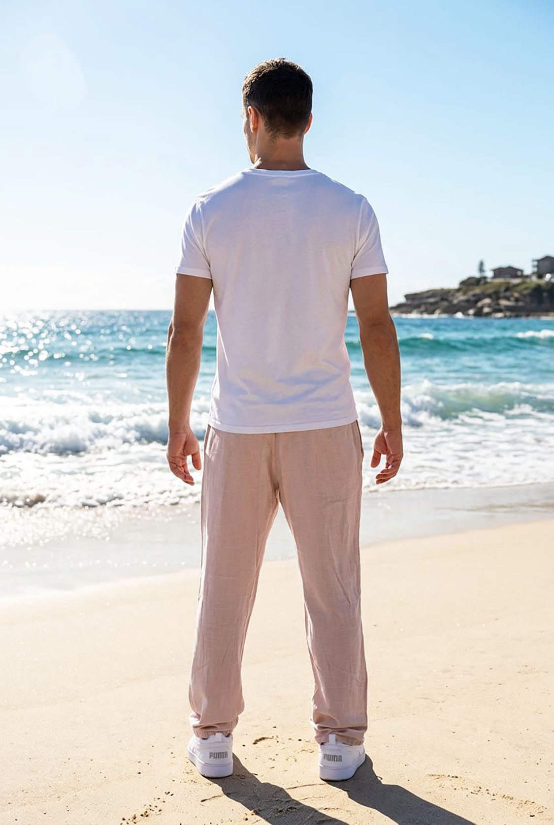 Reslad Leinenhose Reslad Herren Baumwollhose Leinenhose Optik Strandhose RS-3003 (1-tlg., Freizeithose) leichte Freizeithose im Leinen-Look mit Kordelzug