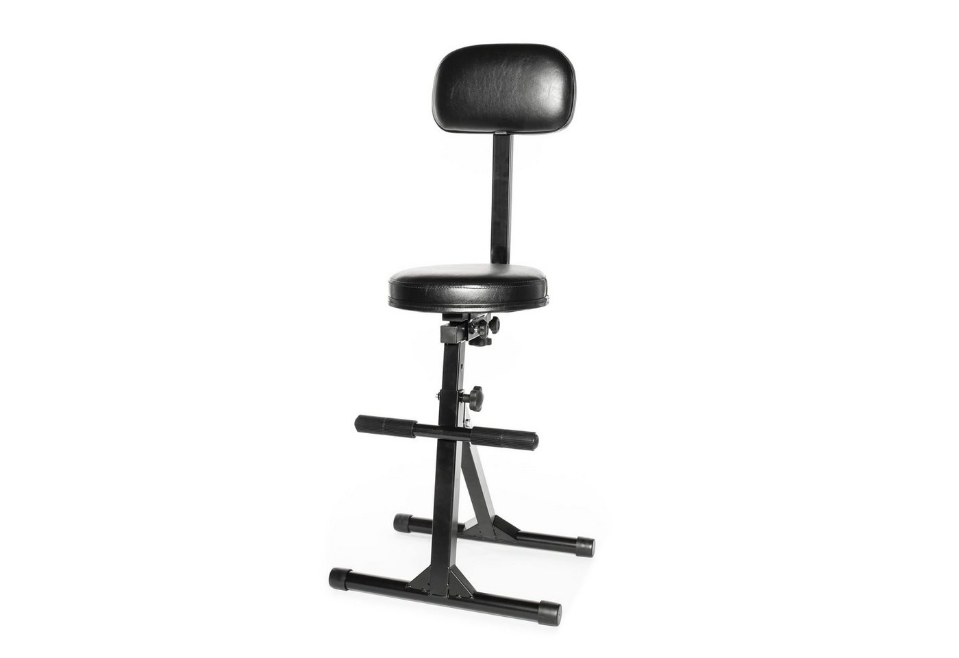 MUSIC STORE Gitarrenständer, (Stage Stool Zusammenfaltbarer Bühnenhocker Gepolsterte Rückenlehne Gummierte Fußauflage Verstellbare Höhe 50-80cm Stahl-Konstruktion 5kg Gewicht, Zubehör, Ständer), Bühnenhocker, zusammenfaltbar, gepolsterte Rückenlehne