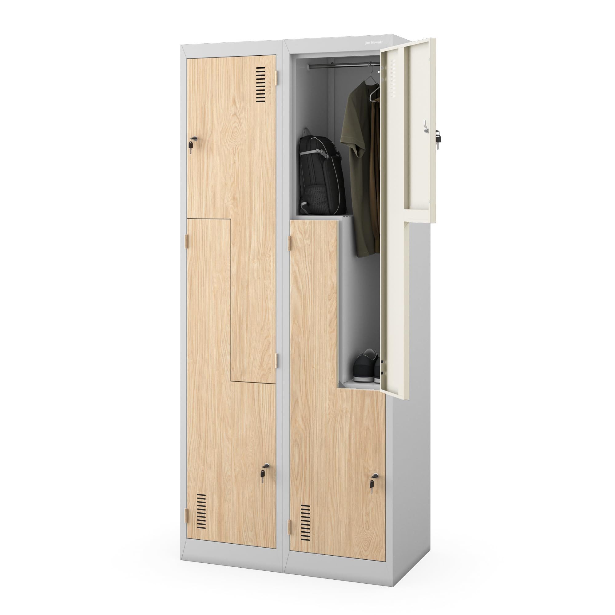 Jan Nowak Mehrzweckschrank Metall Kleiderspind 80 cm JULIA L-Form 4 Fächer abschließbar (Garderobenschrank Spind Umkleide Arbeitsraum Fitness Sozialraum, 0,6 mm 185 x 80 x 45 cm Lüftungsschlitze Wandmontage Stahl) Zylinderschloss je Fach robust langlebig 13 Farben