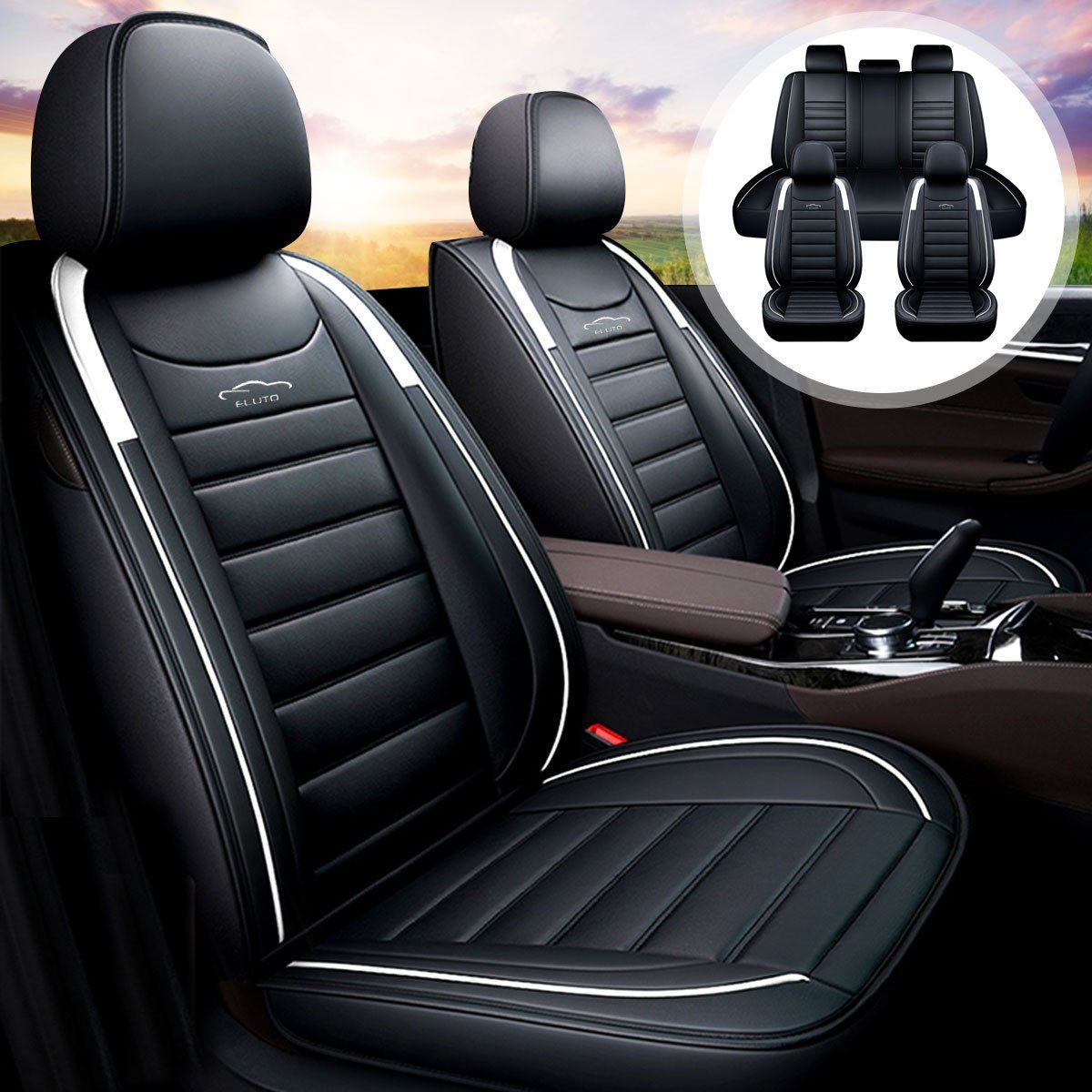 ELUTO Autositzauflage, Universal Luxus 5 Sitz Autositzbezüge Kunstleder Komplettset