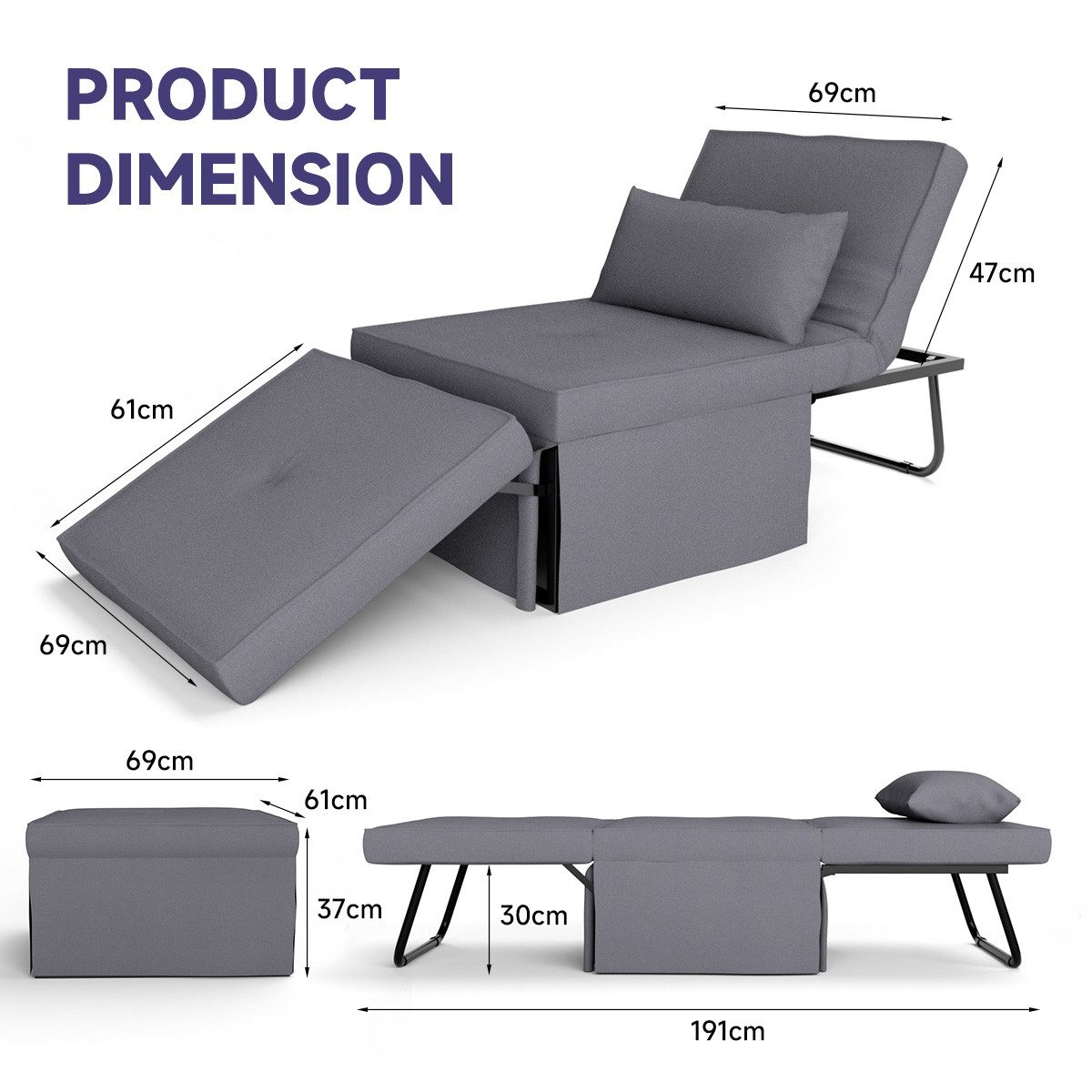 Gunuss Schlafsofa verstellbar Rückenlehne Liege Sofabett günstig online kaufen