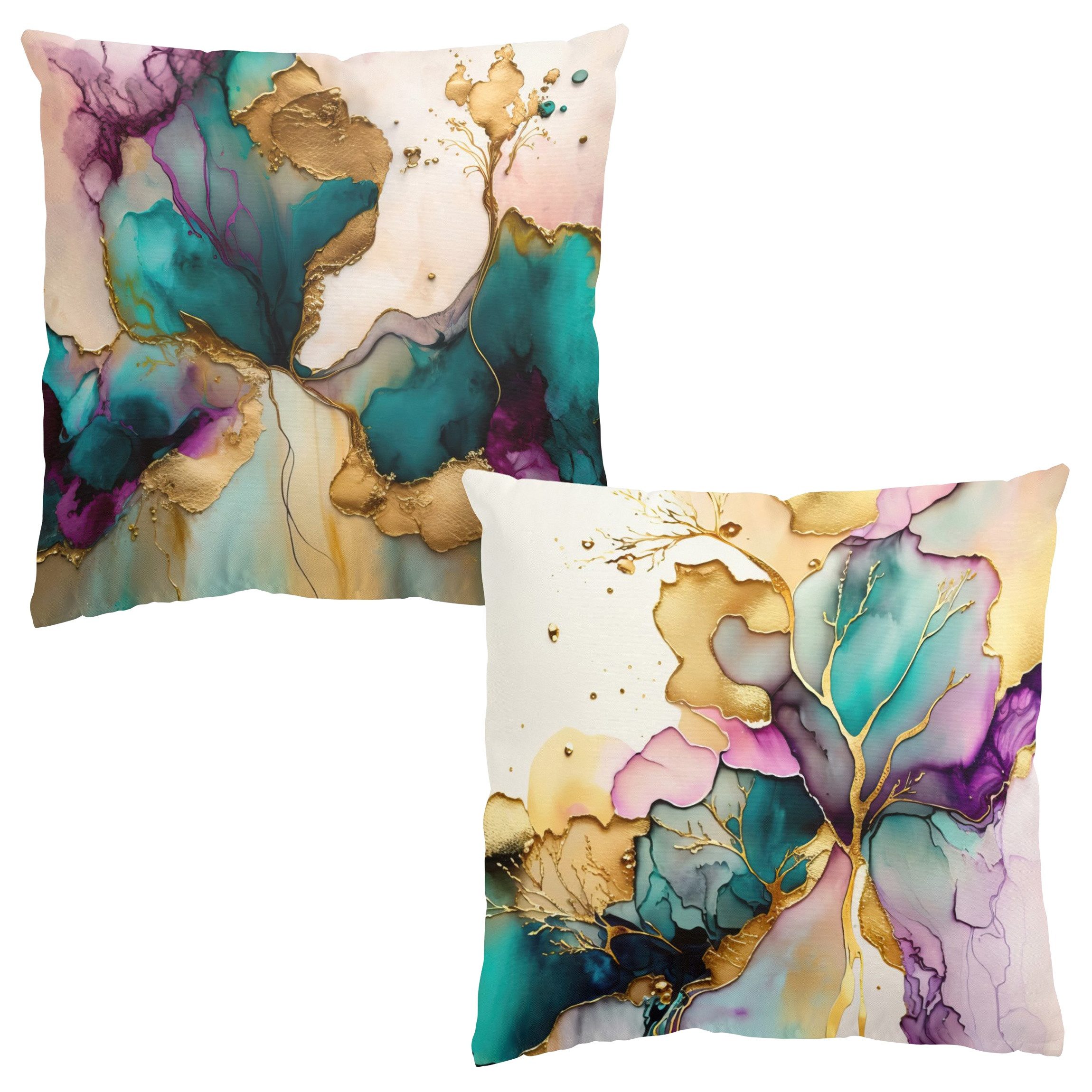 Bilderdepot24 Dekokissen 2-teilig drinnen Kissenhülle/ Sofakissen/ Zierkissen Kissenhülle gold, Bezug Aquarell mit / ohne Füllung Zierkissen Outdoor Sofa Bett