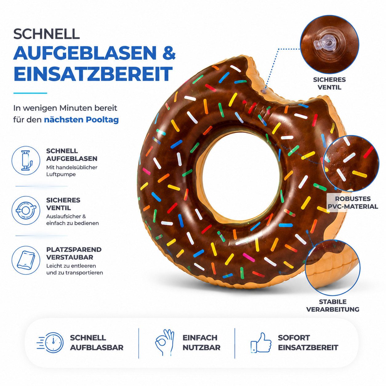 TK Gruppe Schwimmring Donut Schwimmring aufblasbar Ø 120 cm – Schwimmreifen für Pool (Schwimmring), 120 cm