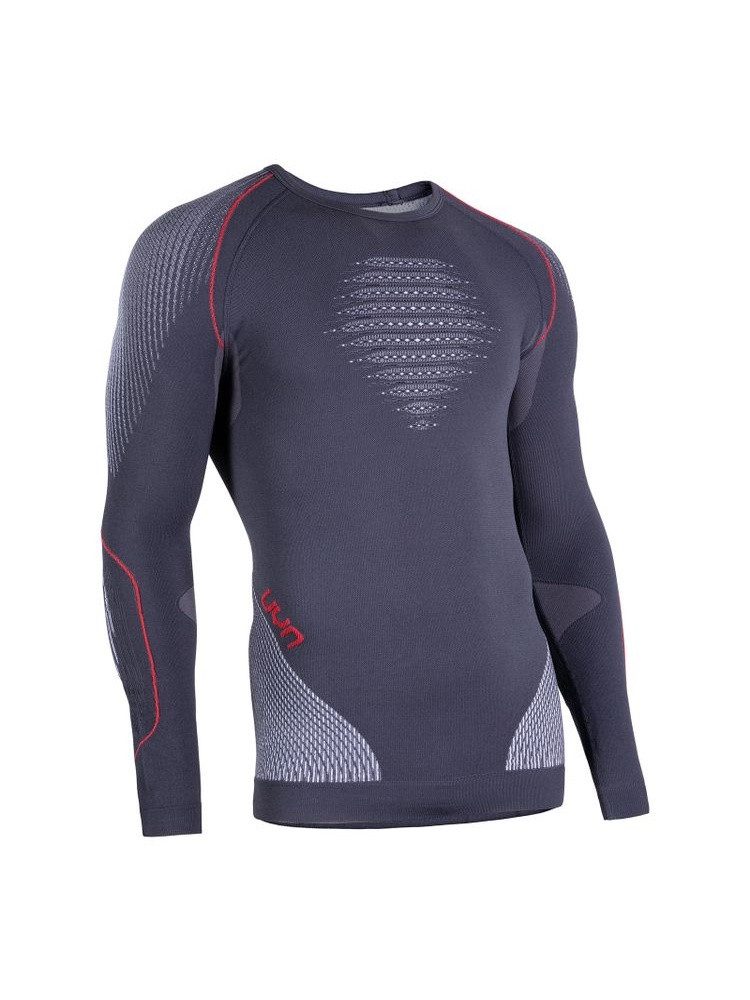 UYN Langarmshirt Evolutyon Round-Neck enganliegend Unterwäsche charcoal/weiss/rot