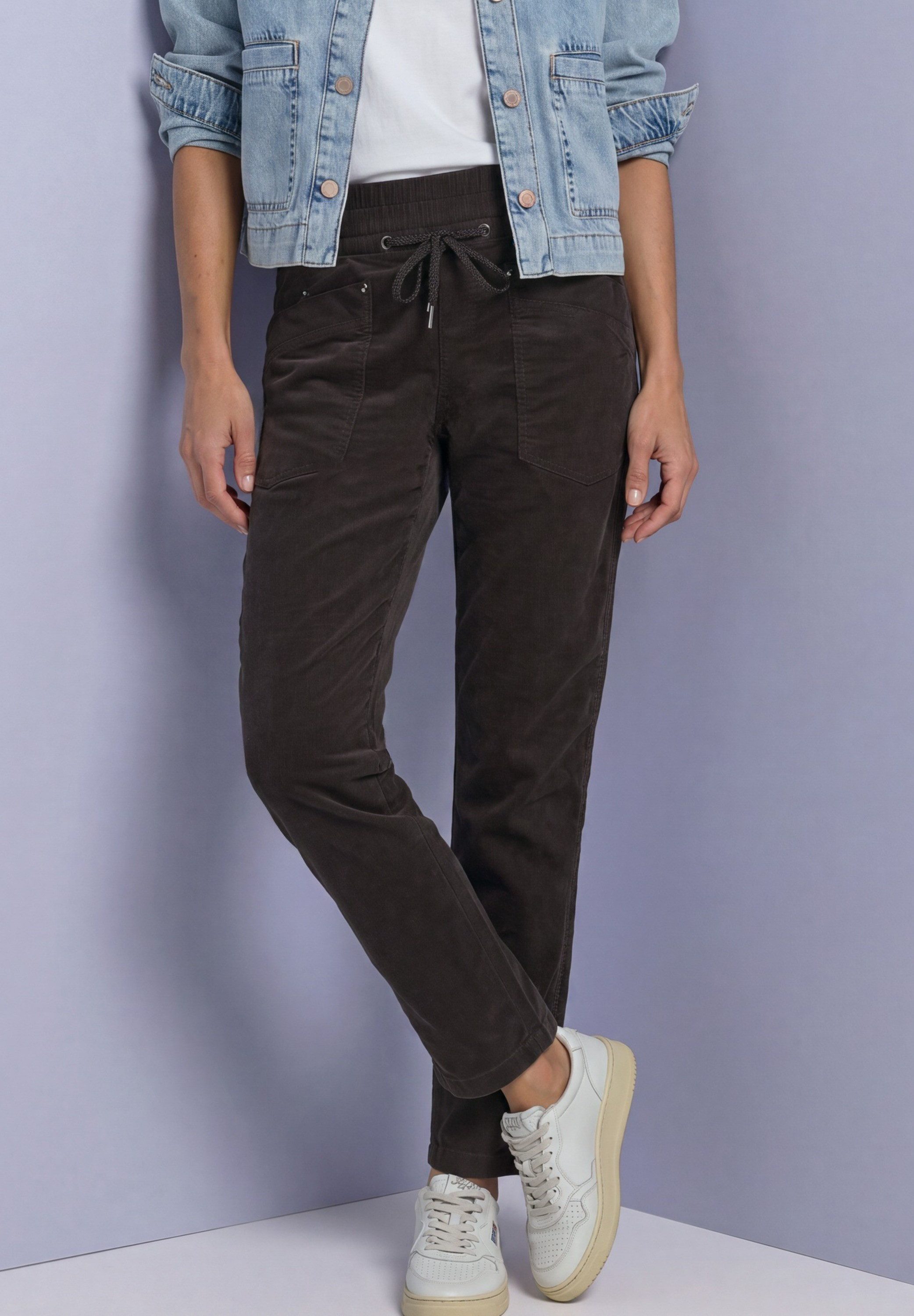 STREET ONE Cordhose Loose Fit mit elastischem Bund, 7/8-Länge