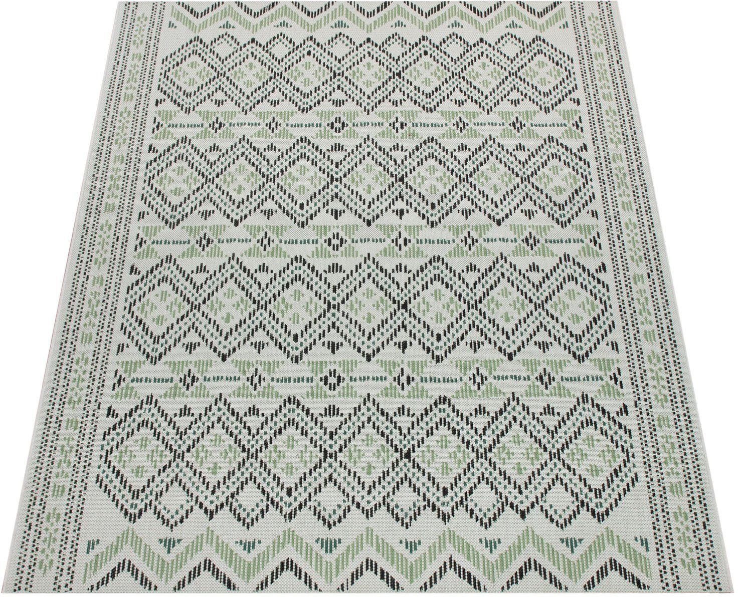 Teppich Ostende 543, Paco Home, rechteckig, Höhe: 4 mm, Flachgewebe, Rauten Motiv, mit Bordüre, In- und Outdoor geeignet grün | Kurzflor-Teppiche