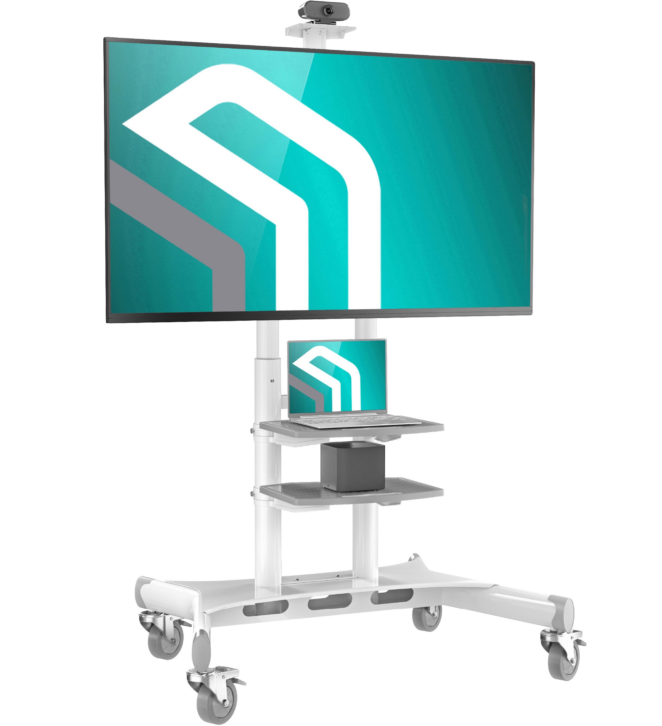 ONKRON TV-Ständer 50-86 Zoll, bis 105.9 kg, VESA 200x200-800x500, TS1881-W, (bis 86 Zoll, 1-tlg., rollbar, höhenverstellbar, mit 2 Ablagen, Kabelmanagement)