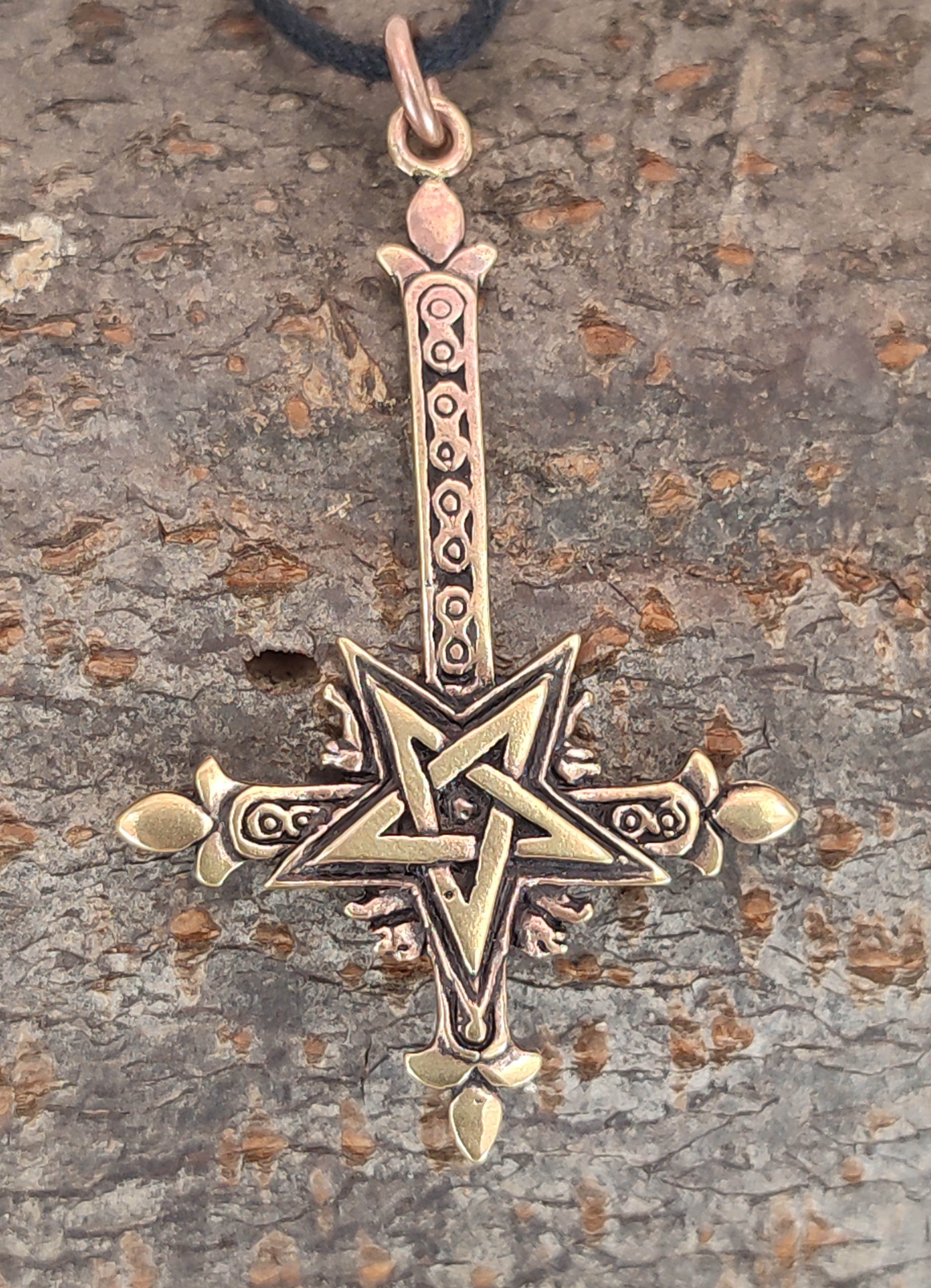 Kreuz Bronze of Anhänger Teufel Satan Satanskreuz Leather Kettenanhänger Satanist Kiss umgedrehtes