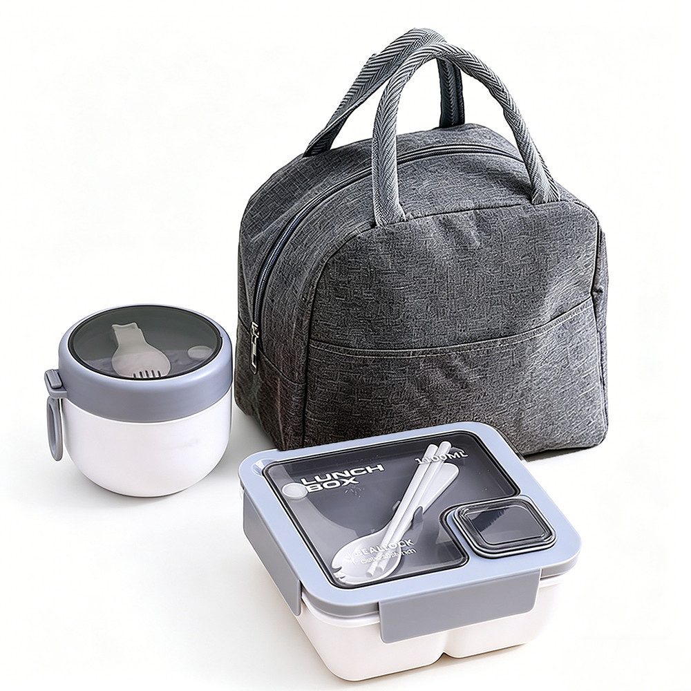 Zyronn Lunchbox Lunchbox mit Fächern Bento Box Auslaufsicher,mit Tasche und Besteck, (3-tlg)