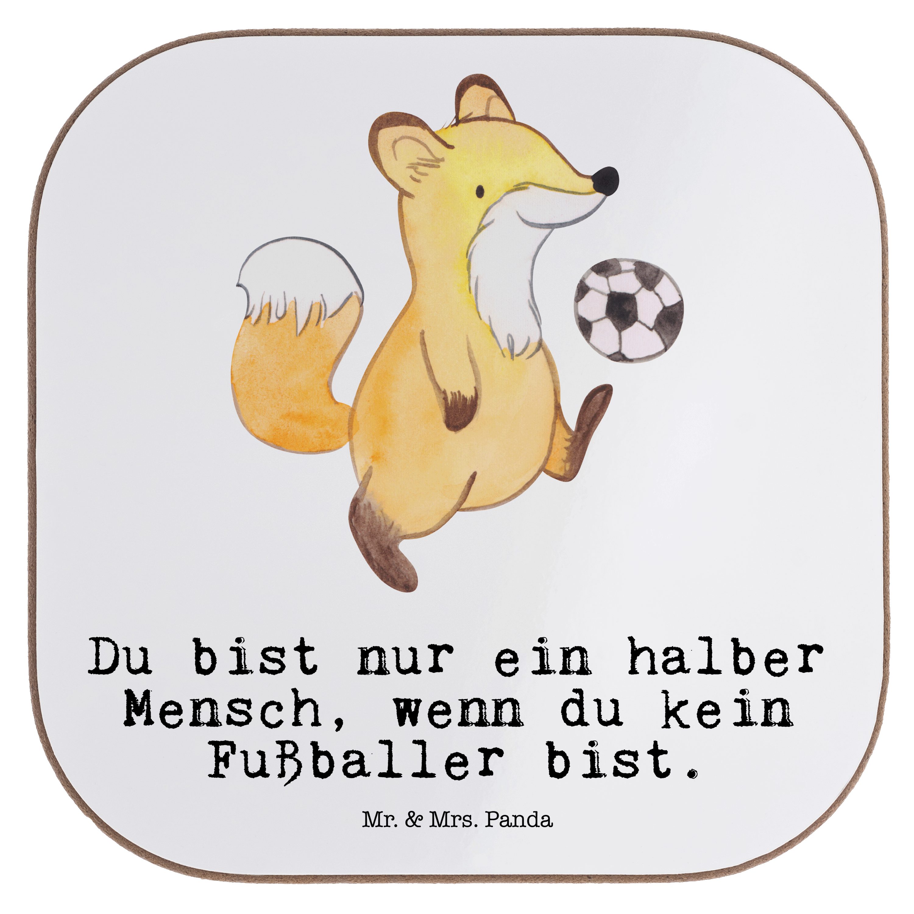 Mr. & Mrs. Panda Getränkeuntersetzer Fußballer mit Herz - Weiß - Geschenk, Firma, Dankeschön, Glücksbringe, 1-tlg.