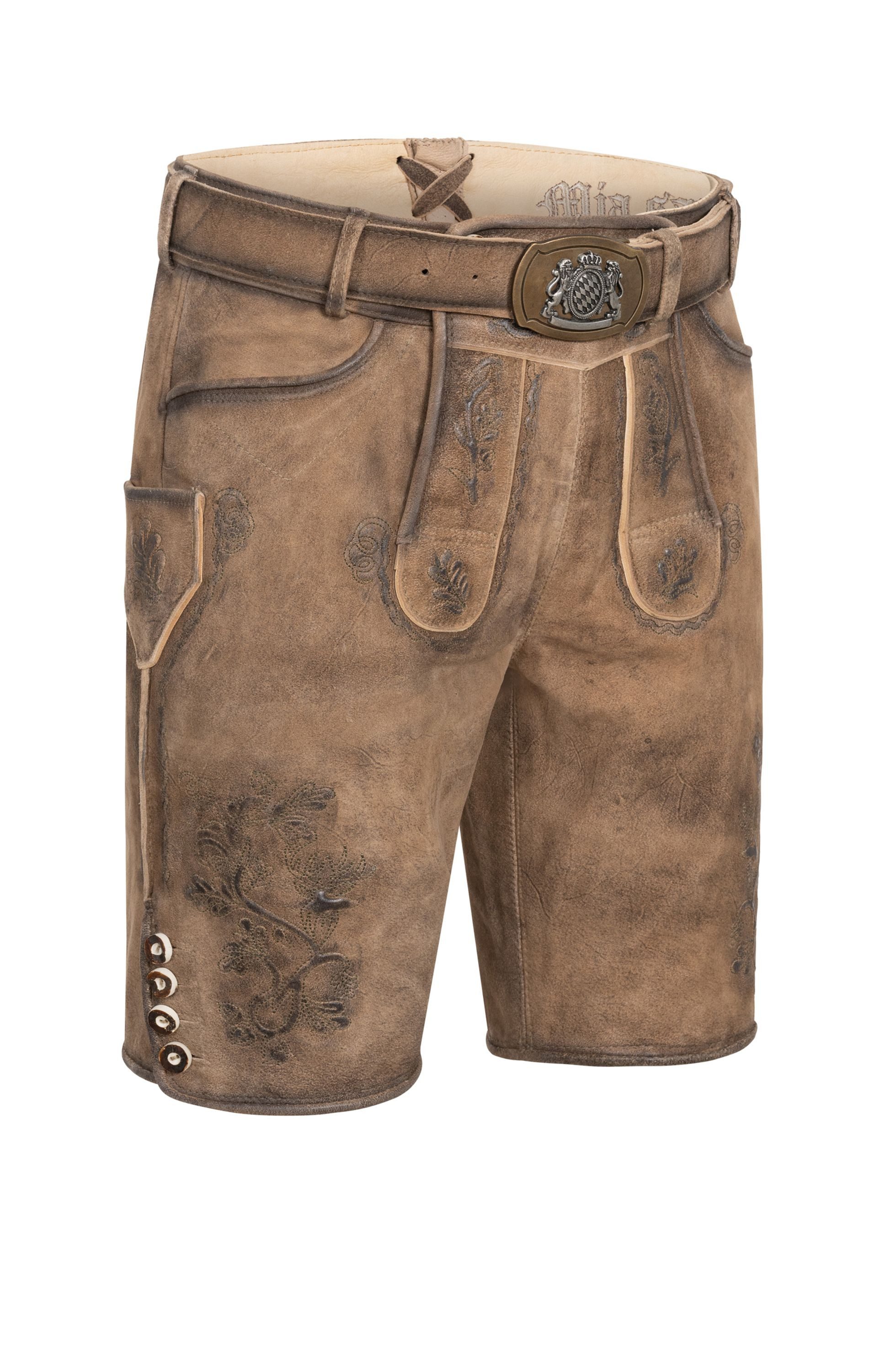 Nübler Trachtenlederhose Lederhose Juan-Cuban kurz Latz in Sand