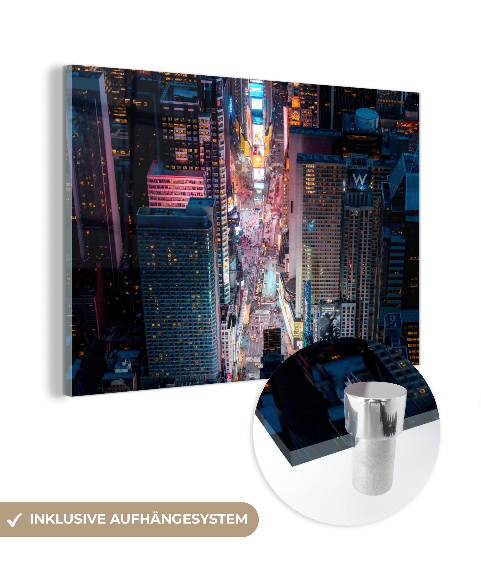 MuchoWow Acrylglasbild New York - Amerika - Times Square, (1 St), Glasbilder - Bilder auf Glas Wandbild - Foto auf Glas - Wanddekoration