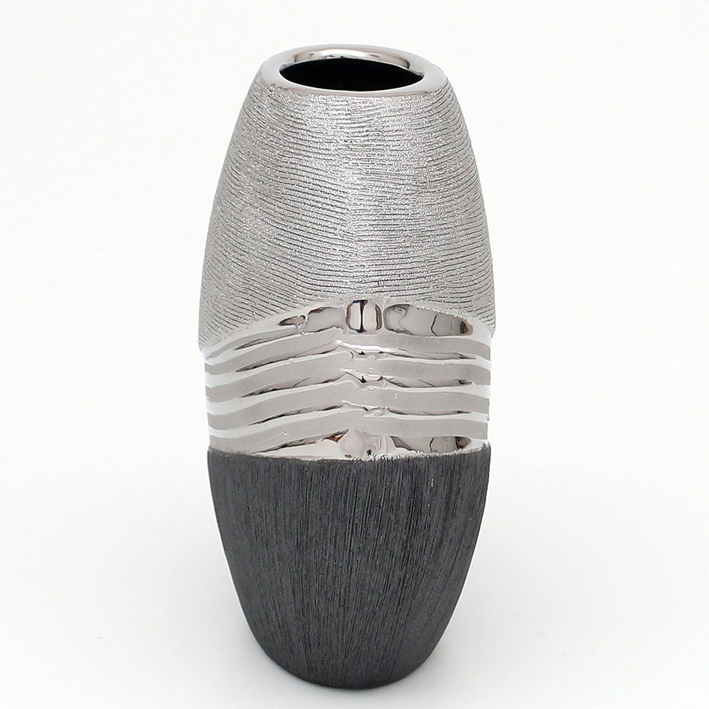 silber- Vase 1 (1 Designer in Keramik Dekohelden24 St) Deko Dekovase moderne Edle Vase,