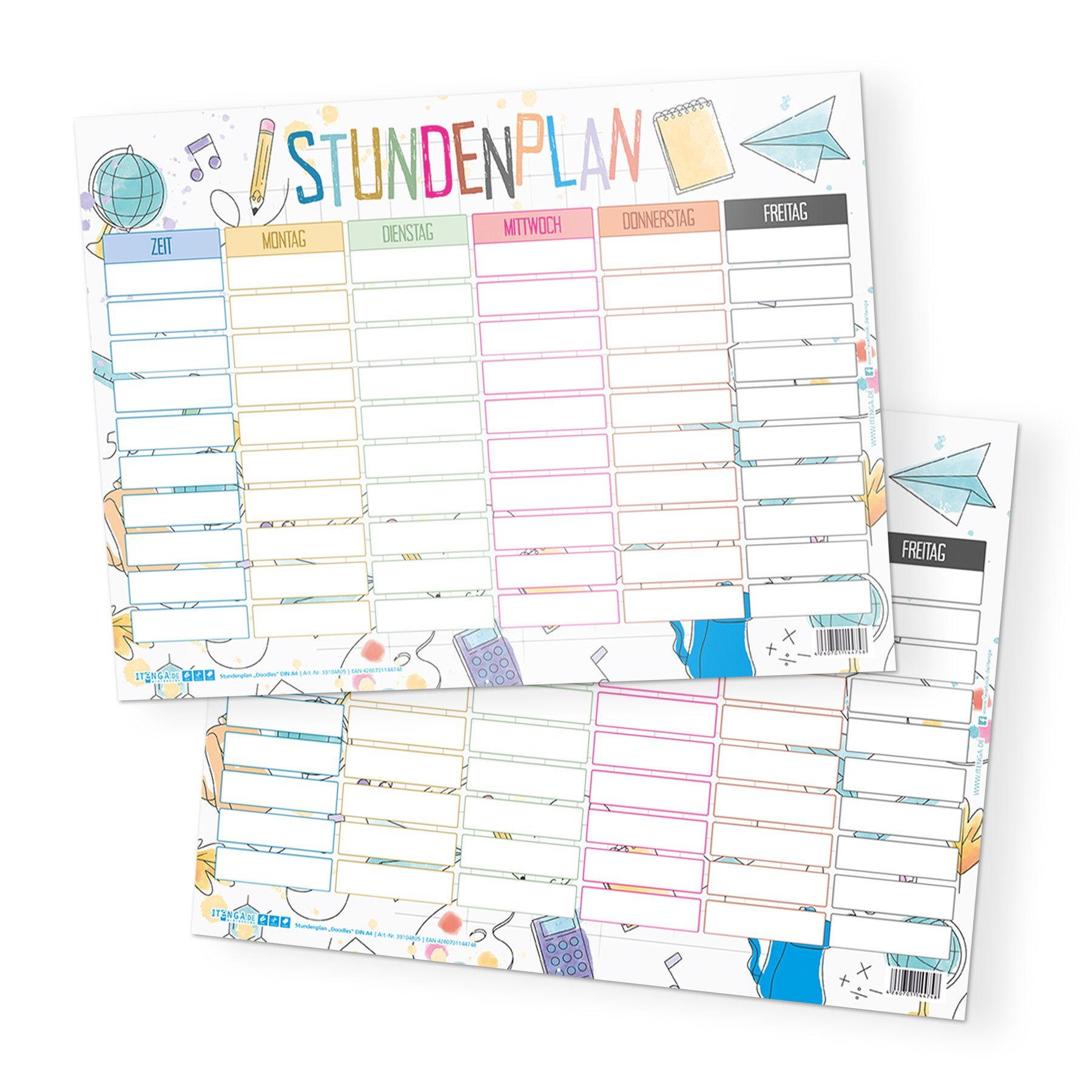 itenga Schülerkalender itenga Stundenplan DIN A4 300 g/qm Schulanfang Doodles