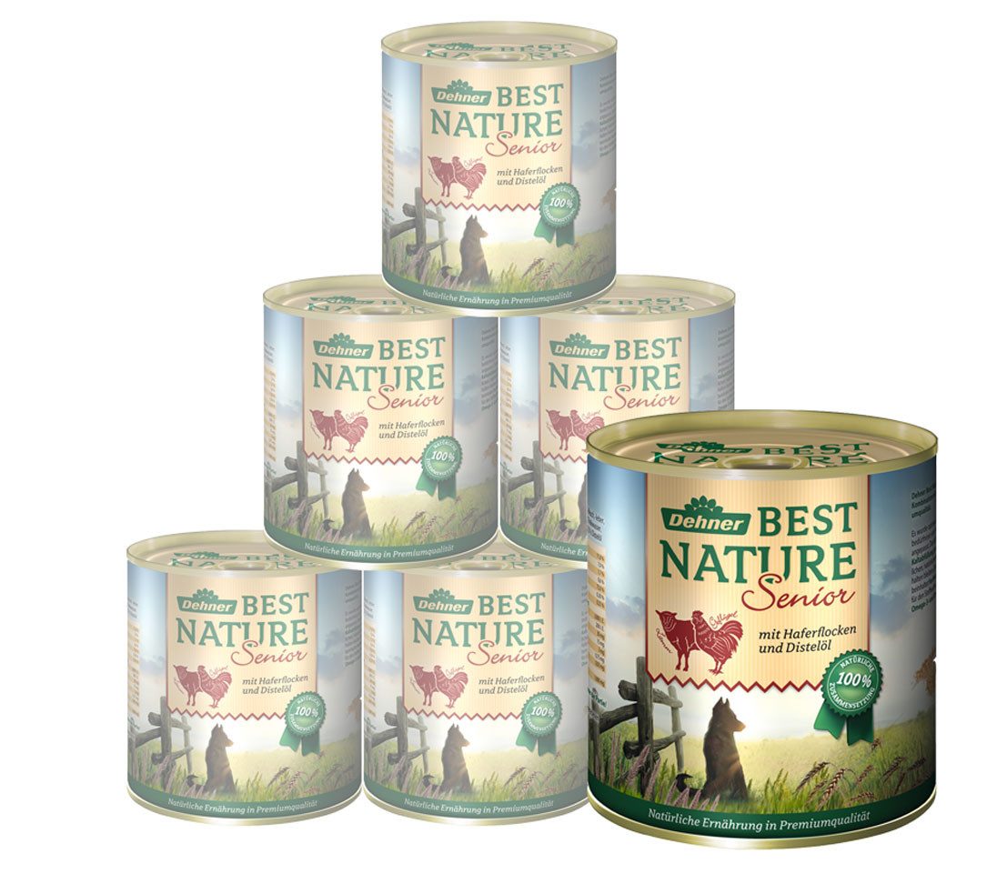 Dehner Best Nature Senior Lamm / Geflügel / Haferflocken, 6 x 800 g Dose Lamm, 4800g, Nassfutter für ältere Hunde