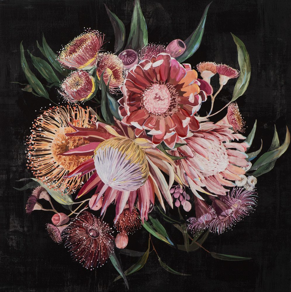 ArtUniverse Gemälde Blumenstrauß auf dunklem Hintergrund 60 x 60 cm, Naturmotiv