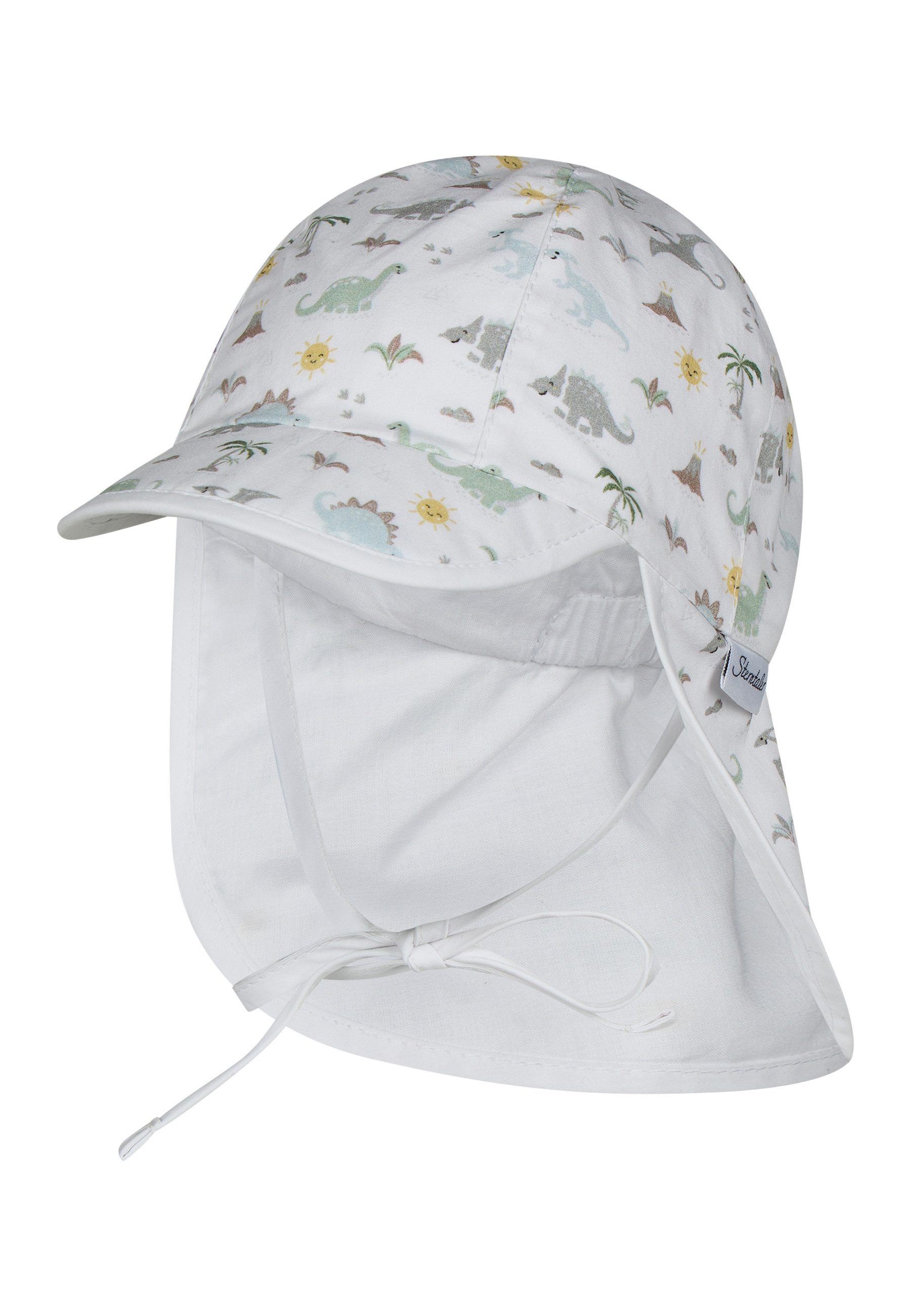 Sterntaler® Schirmmütze 50+ Schirmmütze mit Nackenschutz Dinowelt (1-St) Schirmmütze aus Popeline mit Dinowelt Motiv, Nackenschutz & Bindeband
