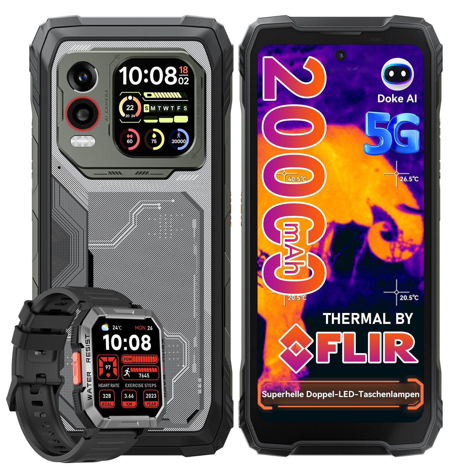 blackview Blackview XPLORE 1 Pro mit FLIR für Ingenieure Outdoor Smartphone (6,73 Zoll, 512 GB Speicherplatz, 64 MP Kamera, Dual-Screen, 64MP, 57° Breiter Sichtwinkel, 170-Lumen, IP69K)