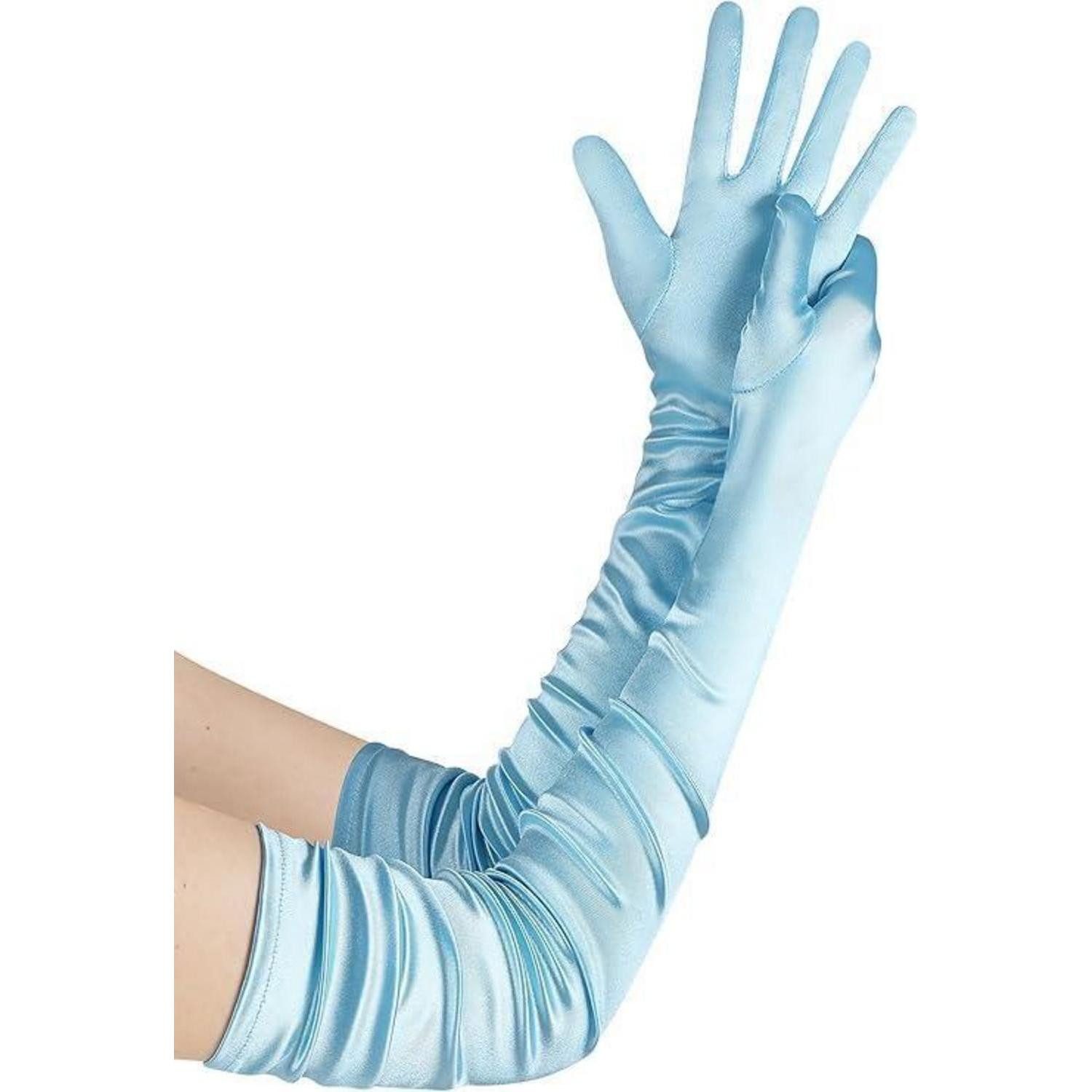 LuxusKollektion Abendhandschuhe Handschuhe Damen Satin Babyblau 1920er (1-St)