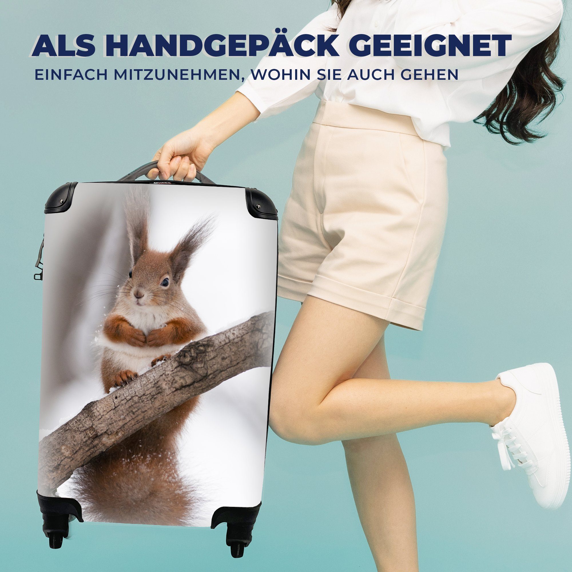 MuchoWow für Ferien, Trolley, Baum Schneeflocke - Reisekoffer Winter, - Handgepäckkoffer Eichhörnchen Rollen, 4 rollen, mit Reisetasche Handgepäck -