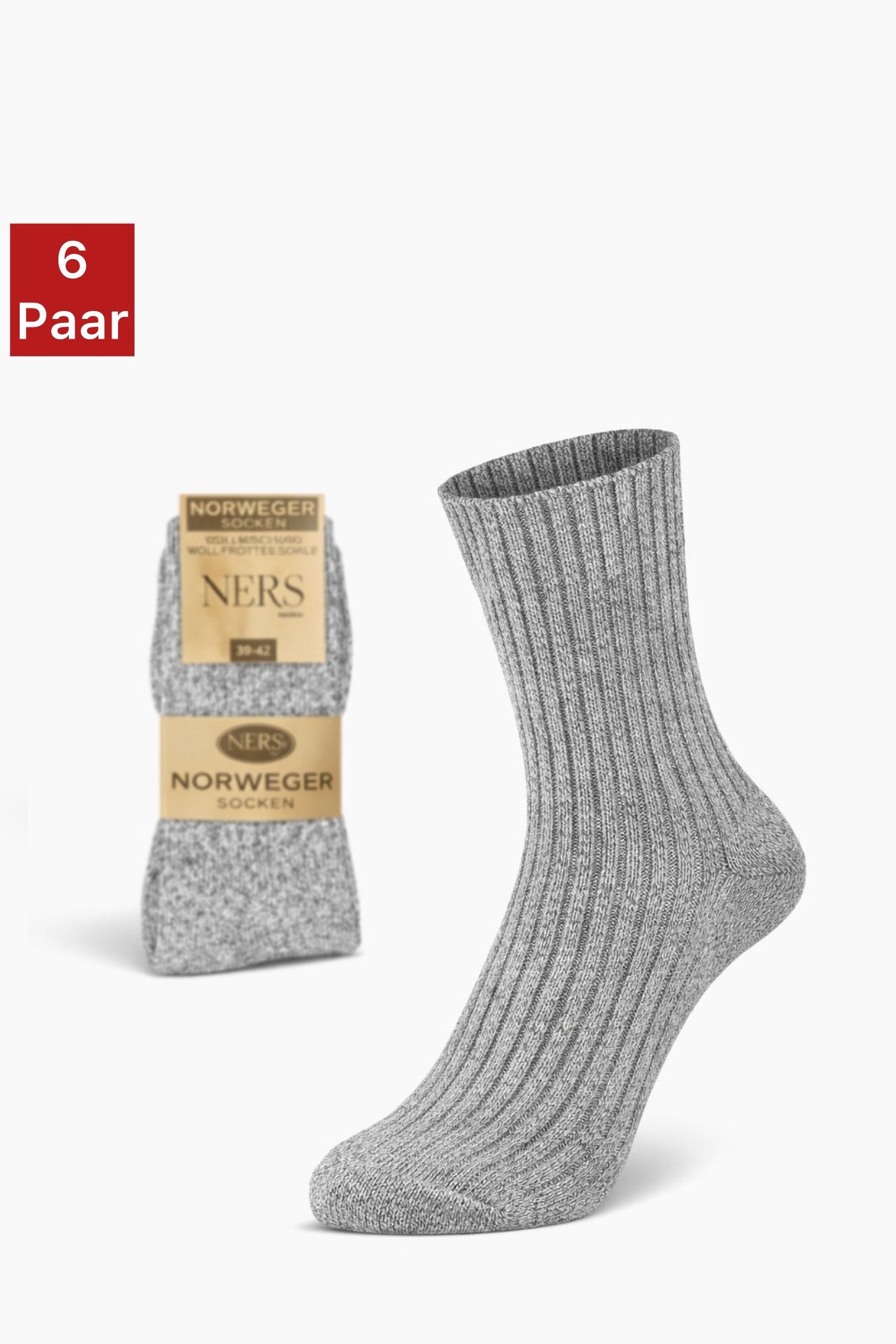NERS Norwegersocken (6-12 Paar) für Damen und Herren aus Wolle, extra Warm (6-Paar) Wintersocken mit weicher Frotteesohle