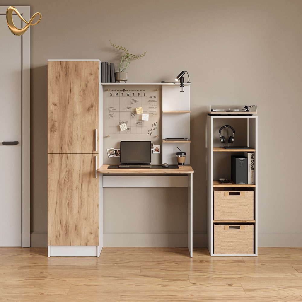 Livinity® Schreibtisch Rina, Weiß/Goldkraft Eiche, 122.9 x 168 cm günstig online kaufen