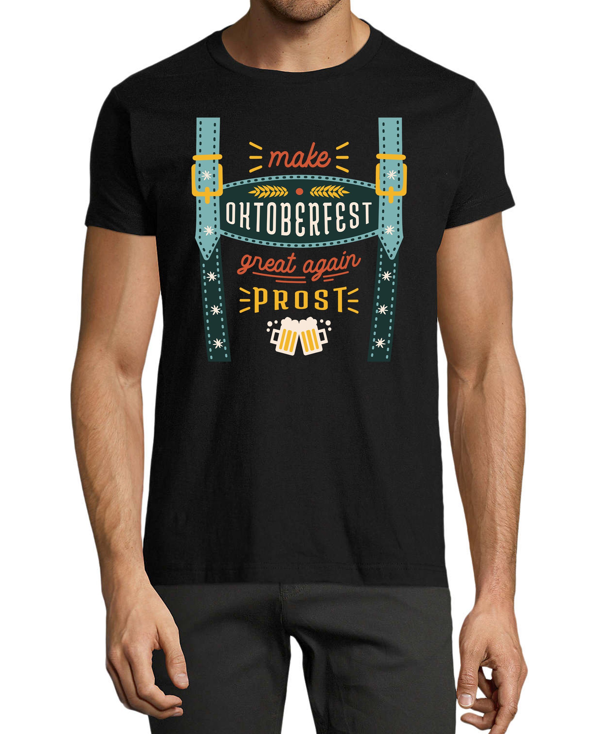 MyDesign24 T-Shirt Herren Fun Shirt - Trinkshirt Oktoberfest T-Shirt Hosenträger Print Baumwollshirt mit Aufdruck Regular Fit, i317 schwarz