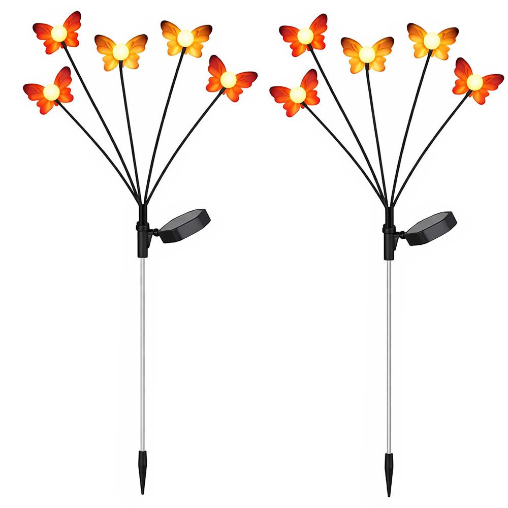 Expo Börse LED Solarleuchte, LED-Leuchtmittel fest verbaut, Warmweiß, 2x Solarlampe Steckleuchte LED Gartenstecker Schmetterling H 68 cm