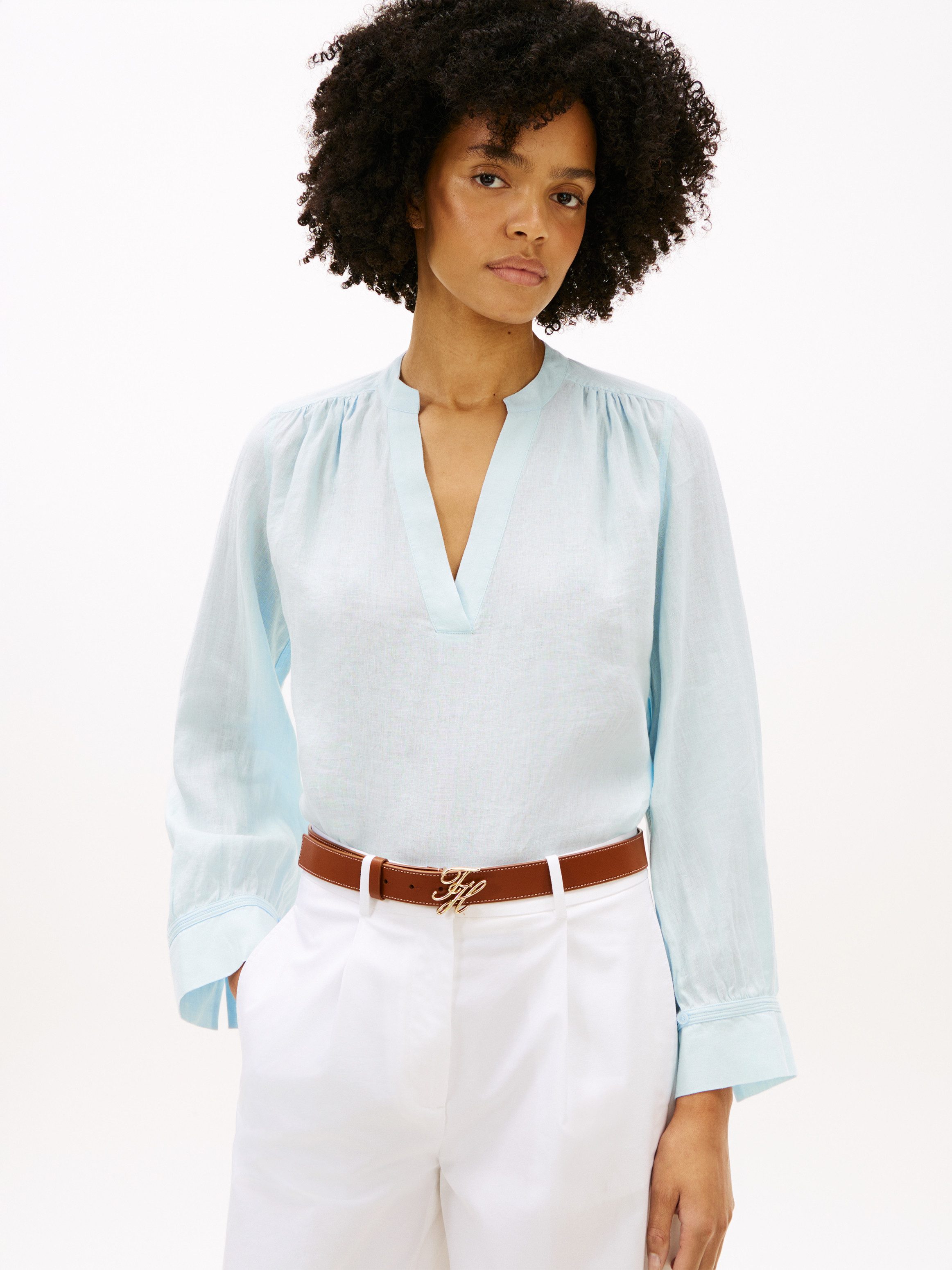 Langarmbluse ESSENTIAL LINEN V-NECK LONGSLEEVE BLOUSE