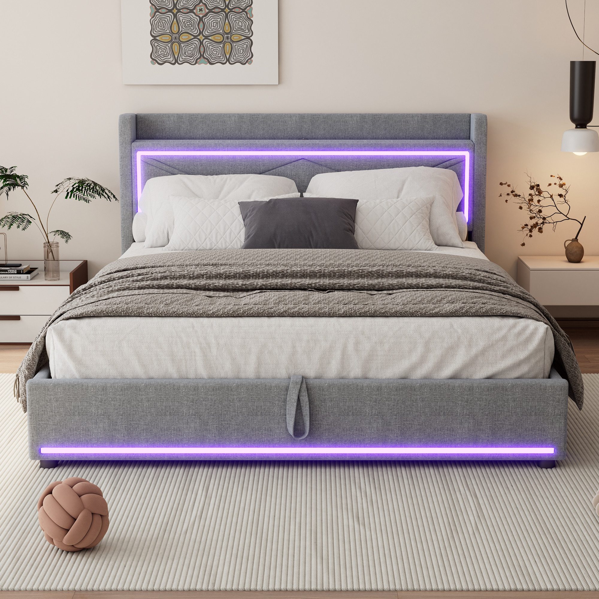 Flieks Polsterbett, LED Hydraulisches Stauraumbett 160x200cm günstig online kaufen