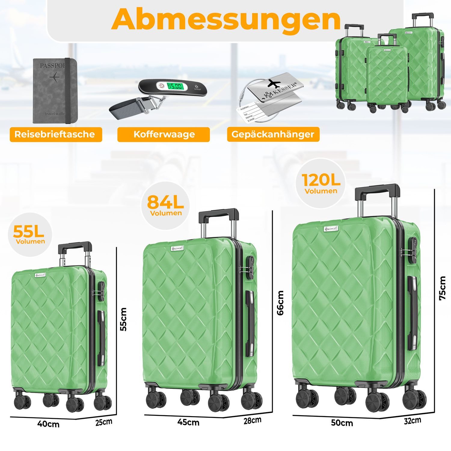 KESSER Kofferset, 3-teilig ABS Hartschalenkoffer mit Zahlenschloss, Waage & günstig online kaufen