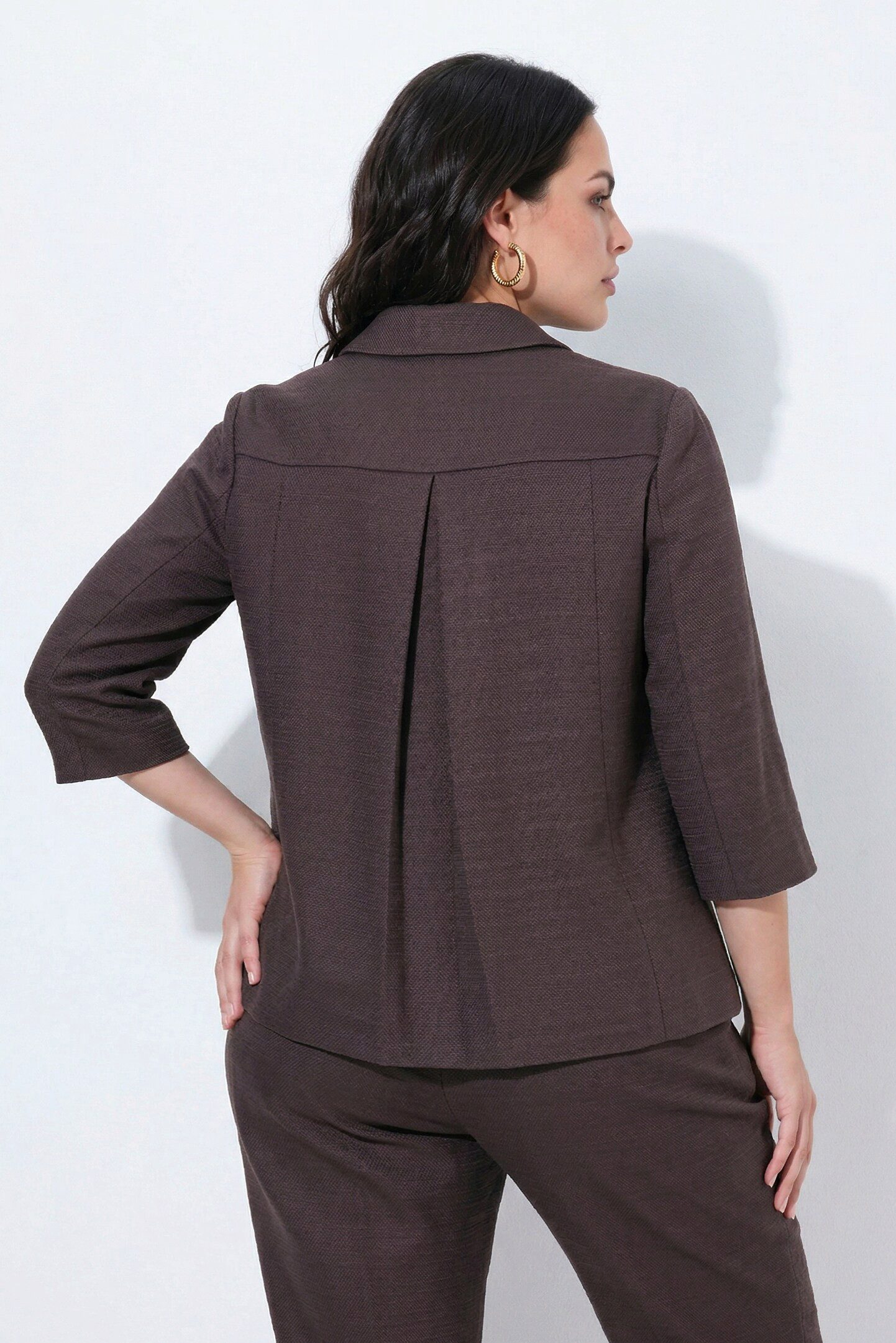 Ulla Popken Sommerjacke Jacke A-Linie Hemdkragen ausgestellter 3/4-Arm
