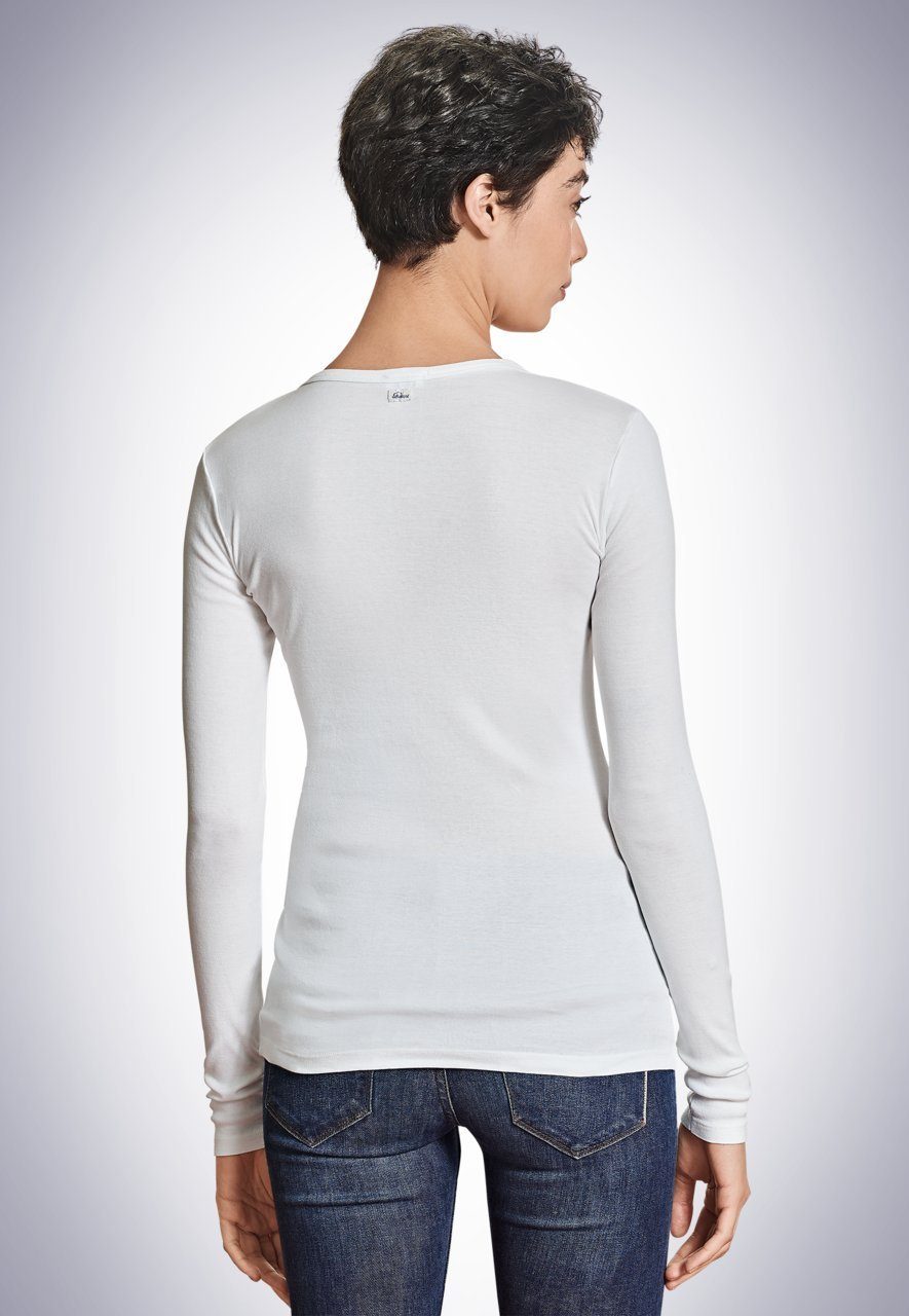 Unterhemd SCHIESSER White Long REVIVAL Berta Button Shirt Perlmuttknöpfe