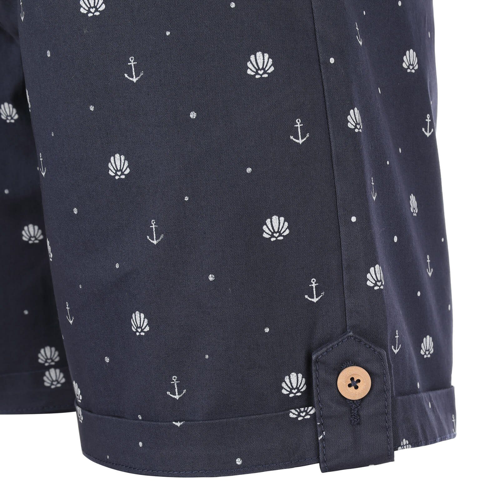 modAS Bermudas 26502 Damen Shorts mit Flechtgürtel Maritim - Kurze Hose Muschel-Anker-Print