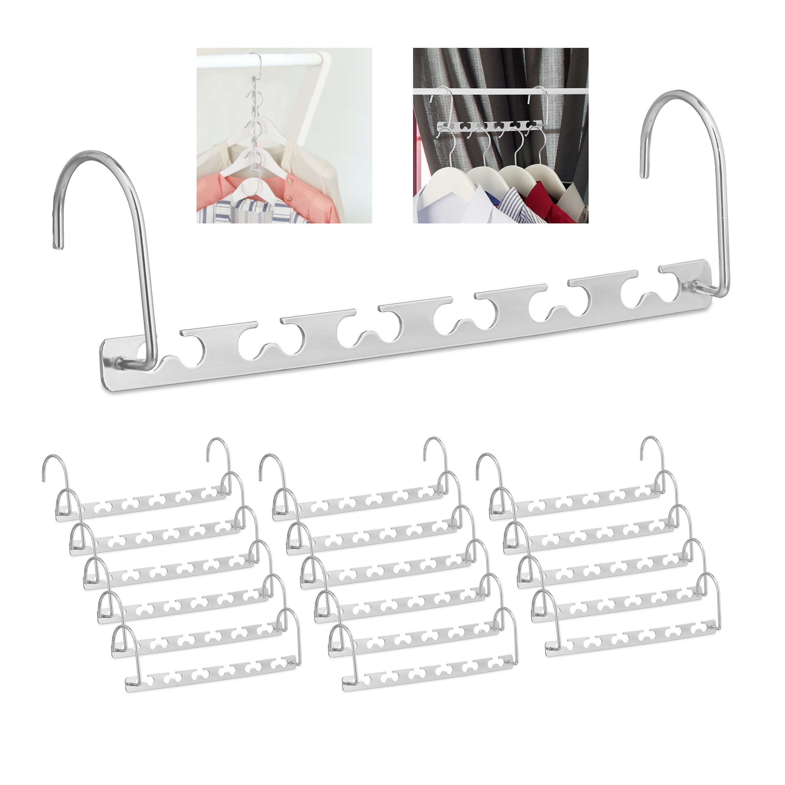 relaxdays Mehrfach-Kleiderbügel 18 x Raumsparbügel silber günstig online kaufen