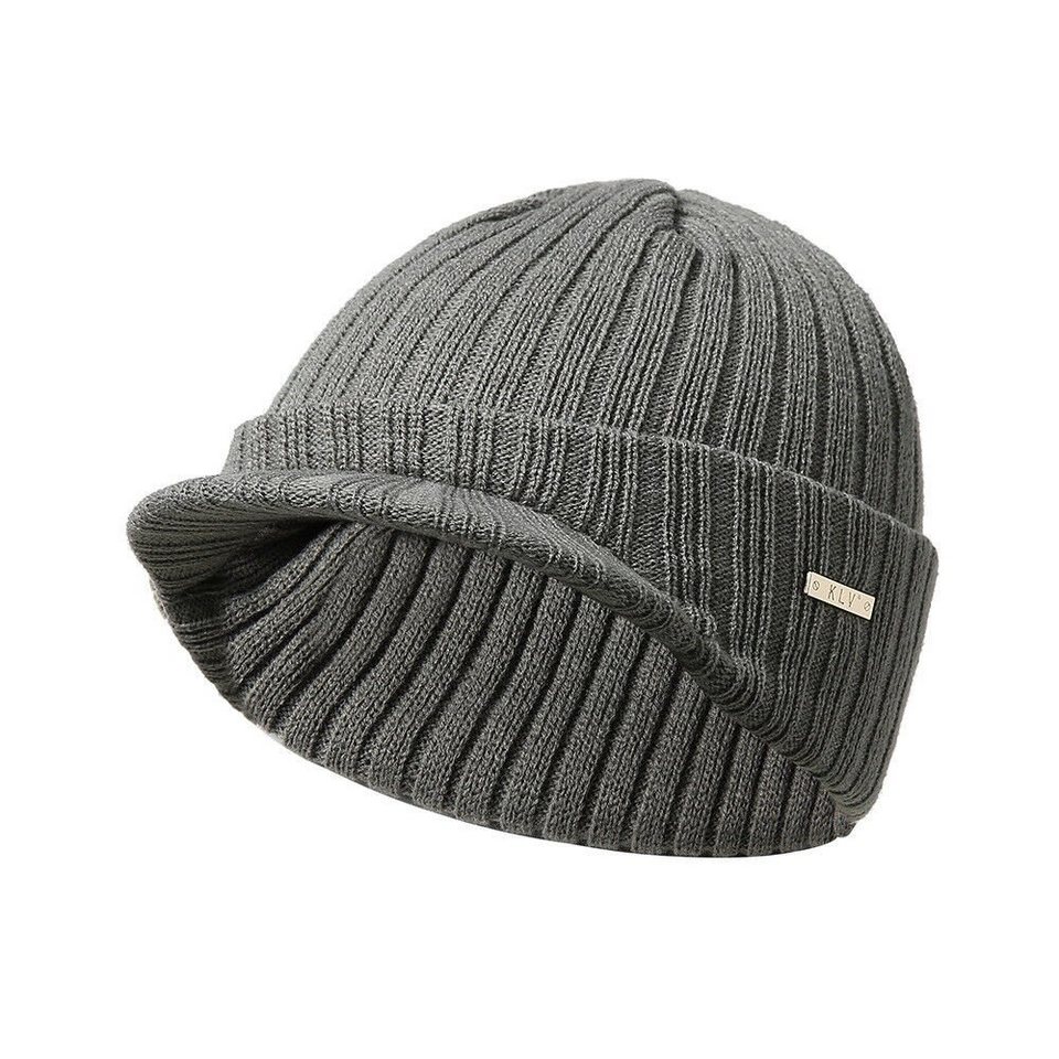 Lamon Strickmütze Krempe Warme Wintermütze Uni Doppelt Beanie Wollmütze  gestrickte Manschette Beanie Mütze Streifen Hellgrau