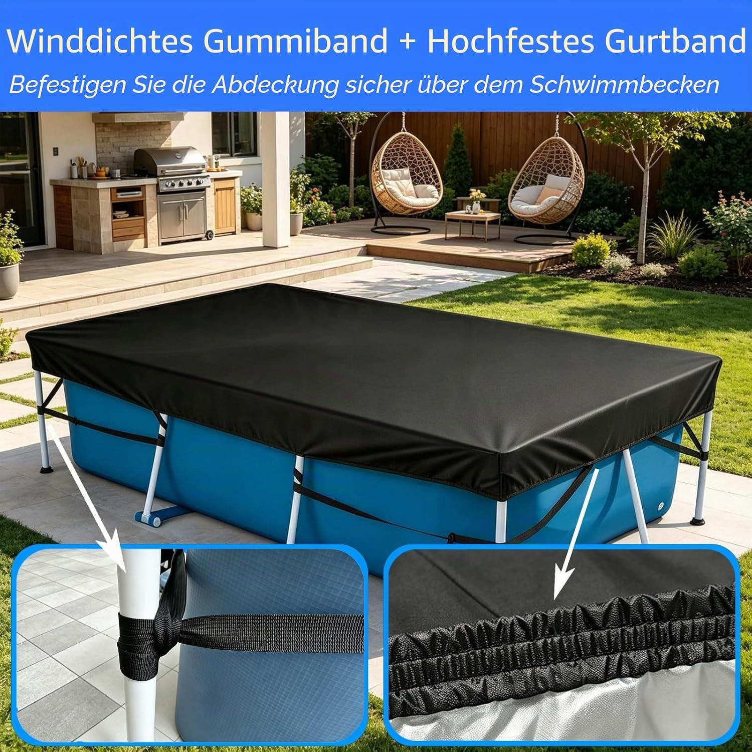 FELIXLEO Pool-Abdeckplane Poolabdeckung 400 x 210 cm Rechteckig Solarabdeckung Blau