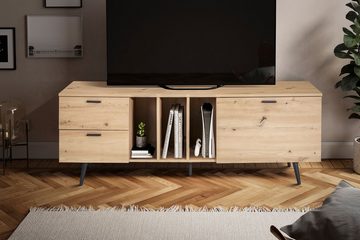 Wohnling Lowboard WL6.819 (Eiche-Dekor, 150x55x40 cm, zwei Schubladen), TV-Kommode Hoch, TV-Schrank Modern Fernsehtisch