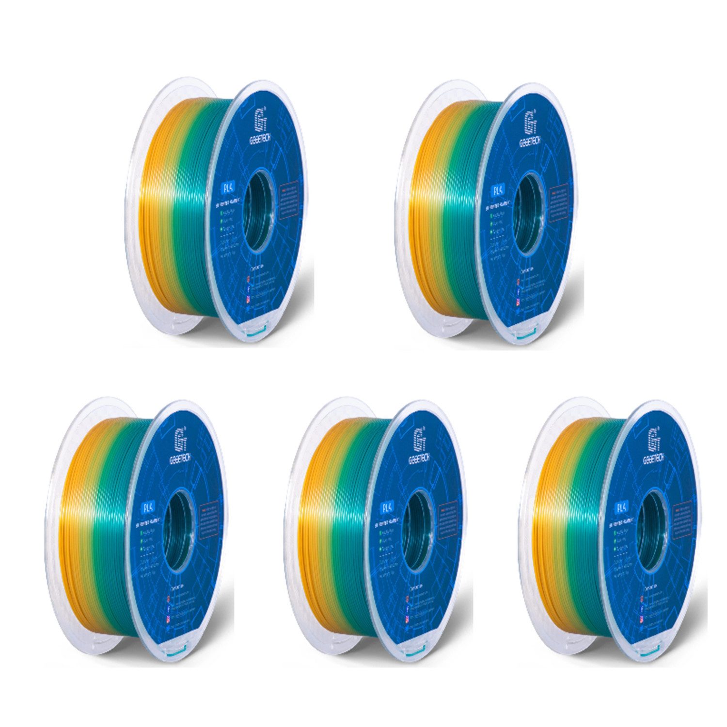 Geeetech Filament 5tlg 3D Drucker Filament PLA, für 3D-Stift, 1,75 mm 1KG 3D-Druckmaterialien