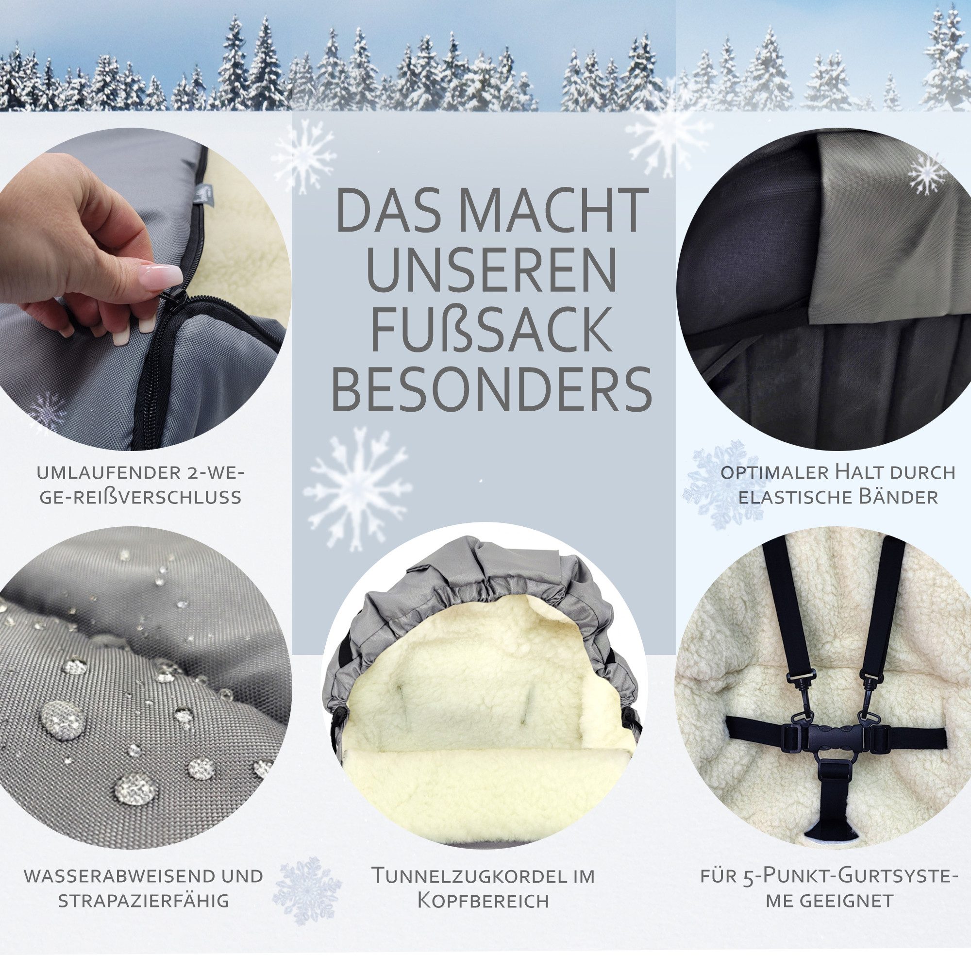 BambiniWelt by Rafael K. Schlitten CE-HOLZSCHLITTEN mit Rückenlehne Zugleine + WINTERFUßSACK Wolle 108cm (universaler Winterfußsack (108cm) + Holzschlitten (90cm), Kombi-Angebot